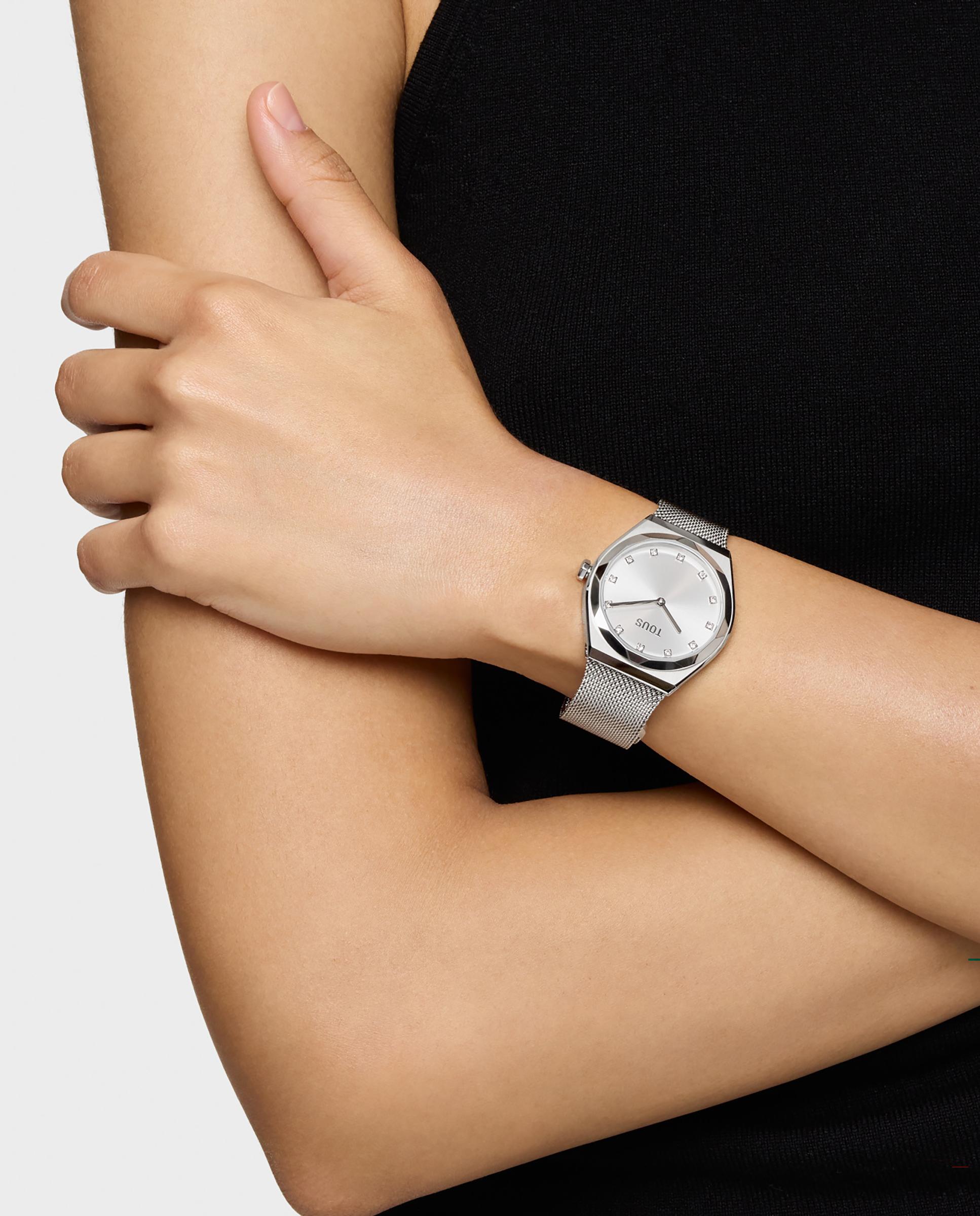 Relógio Analógico Karat Round Mesh com Bracelete de Aço Prata-5