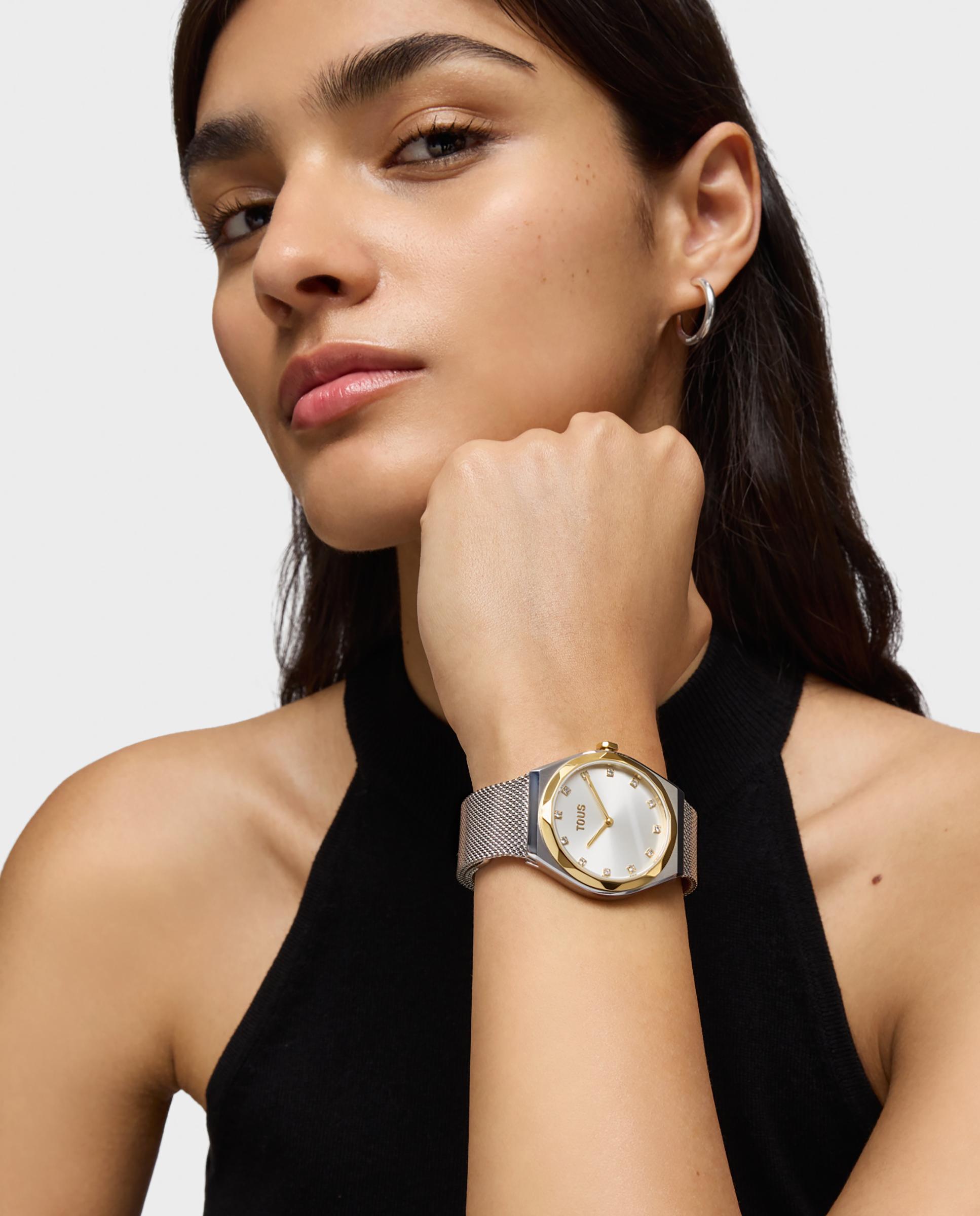 Relógio Analógico Karat Round Mesh com Bracelete de Aço e Aço Dourado Ouro / Prata-4