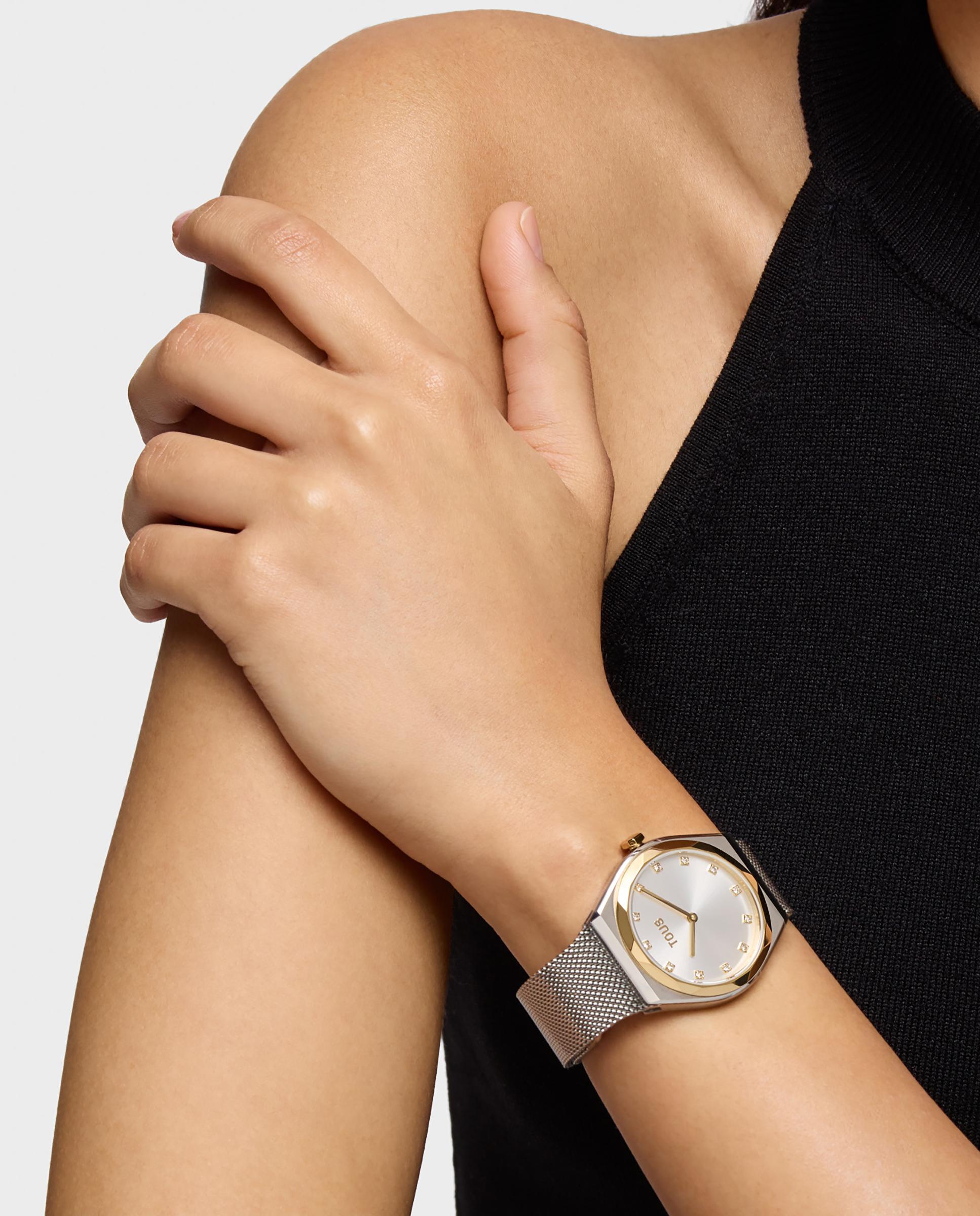 Relógio Analógico Karat Round Mesh com Bracelete de Aço e Aço Dourado Ouro / Prata-5