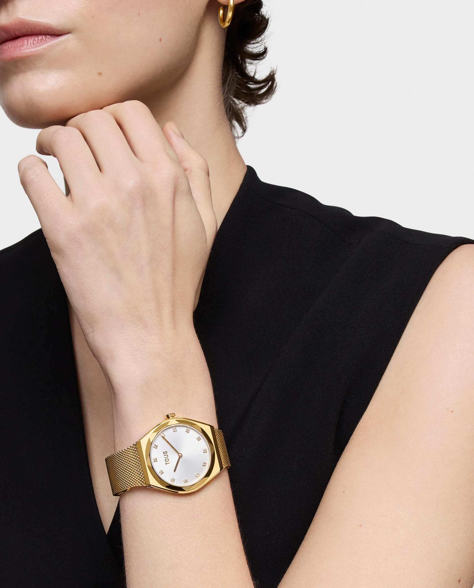 Relógio Analógico Karat Round Mesh com Bracelete de Aço Dourado Ouro-4