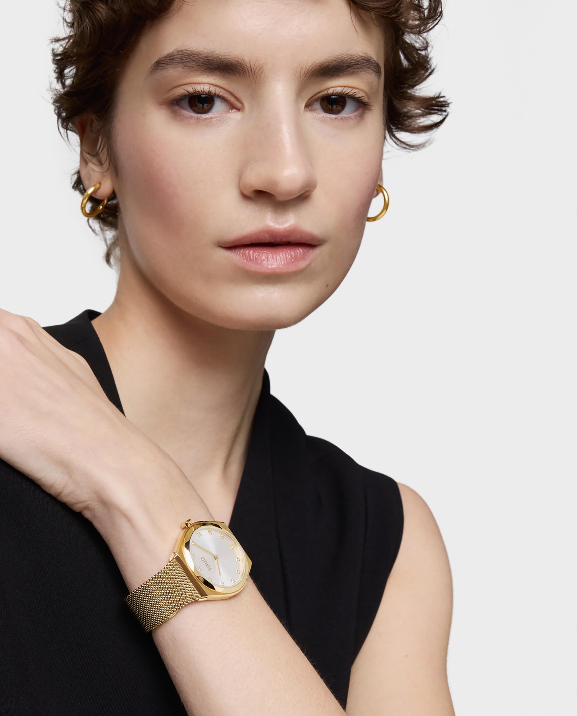 Relógio Analógico Karat Round Mesh com Bracelete de Aço Dourado Ouro-5