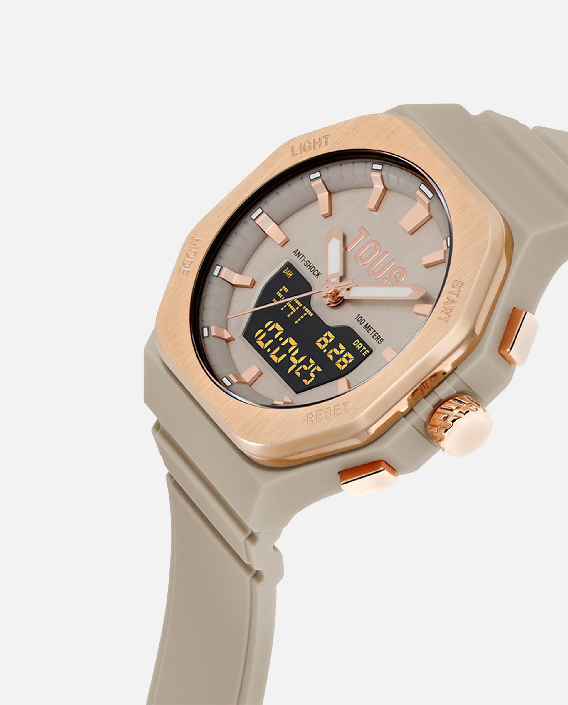 Relógio Analógico Bet de Aço em Rosa e Bracelete de Nylon em Topo Taupe-2