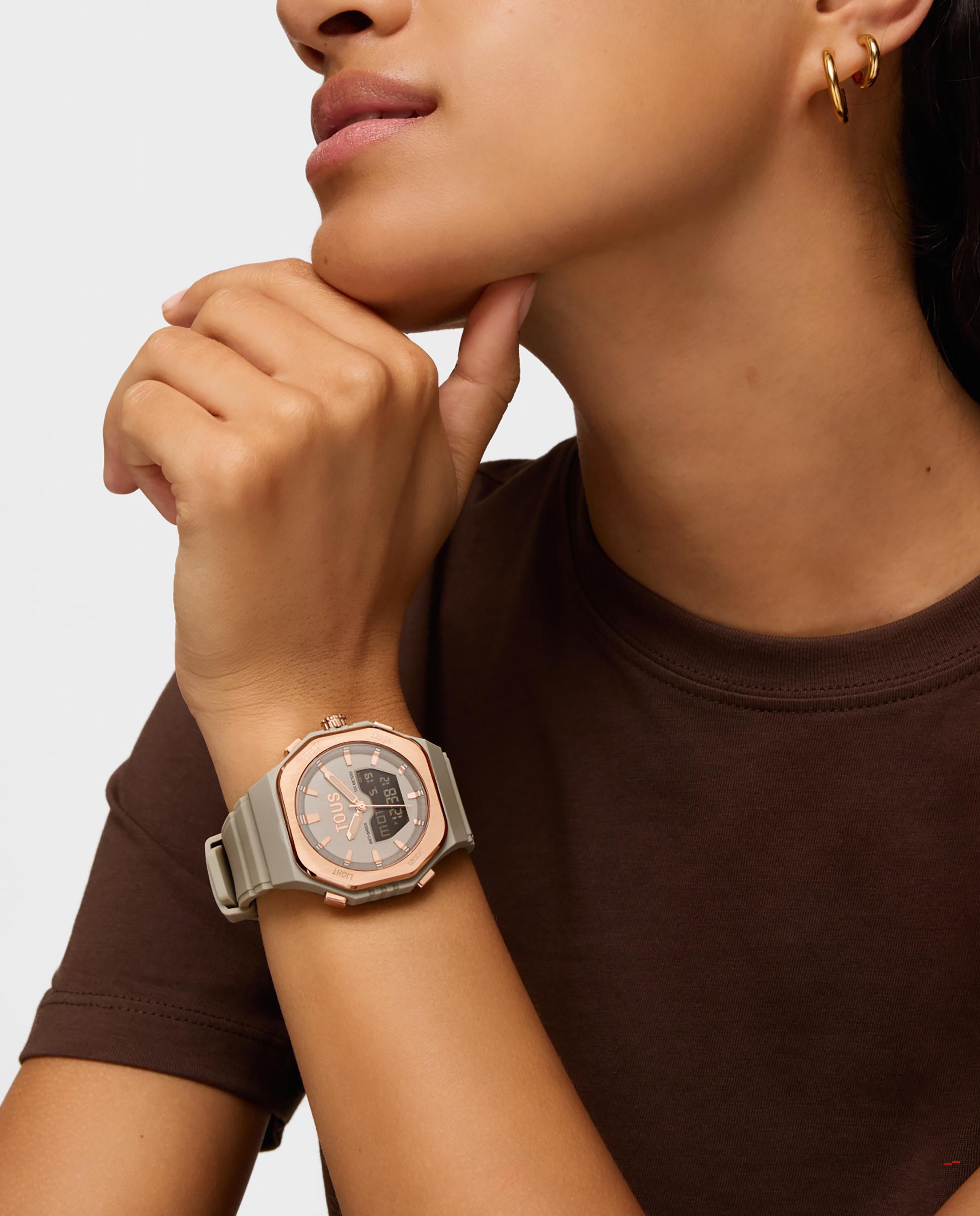 Relógio Analógico Bet de Aço em Rosa e Bracelete de Nylon em Topo Taupe-4