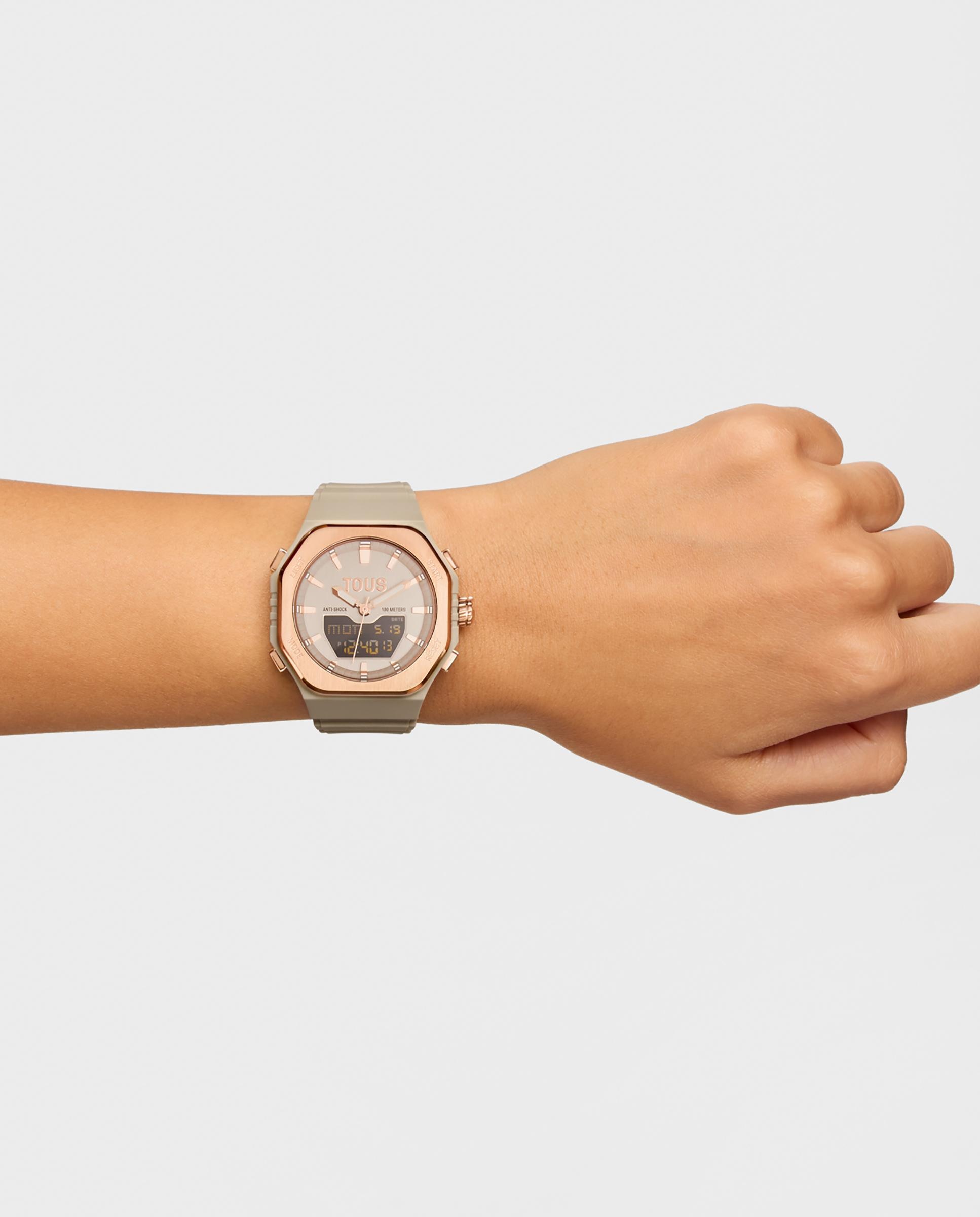 Relógio Analógico Bet de Aço em Rosa e Bracelete de Nylon em Topo Taupe-7