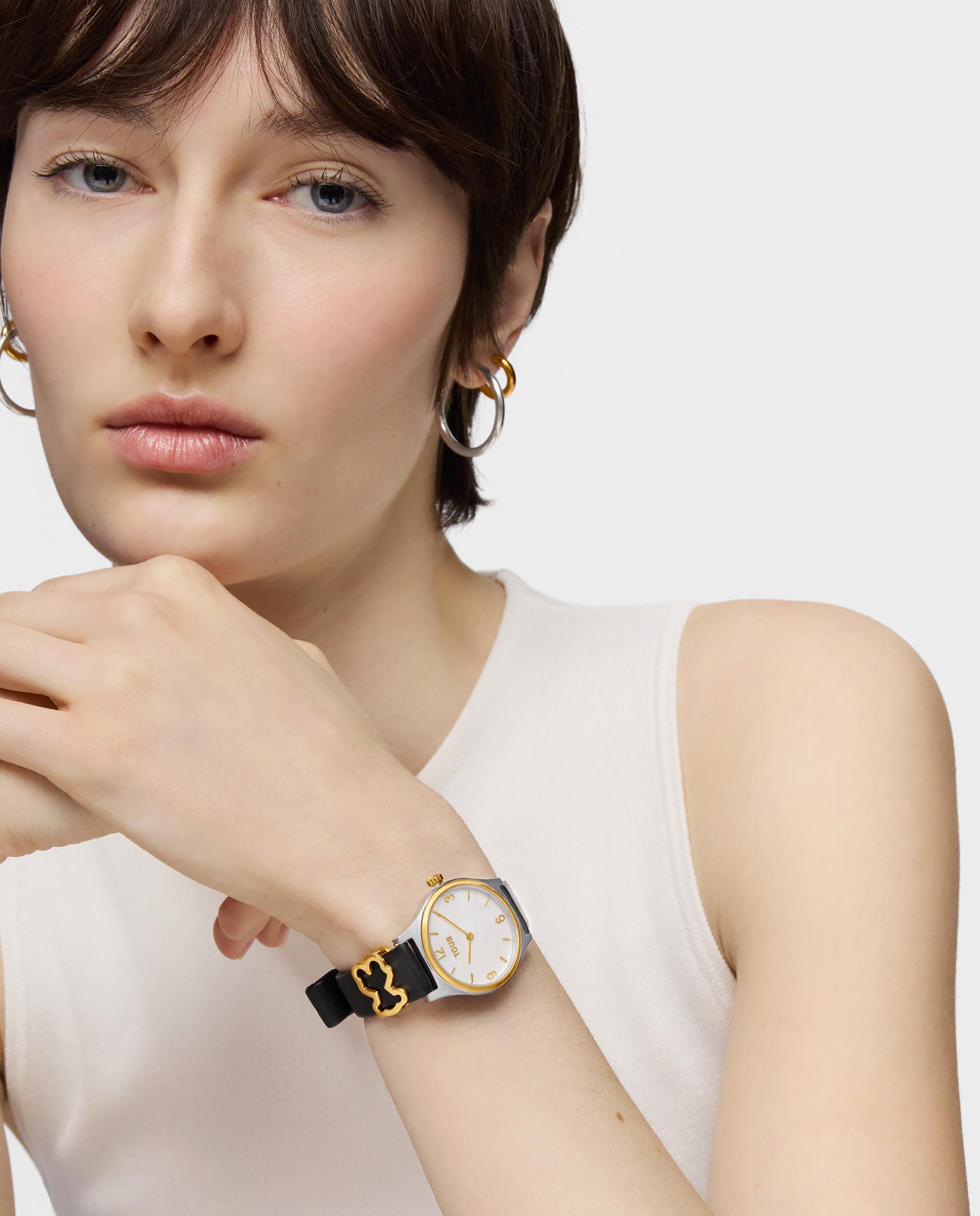 Relógio Analógico Epic Icon com Bracelete de Pele em Preto e Aço em Dourado Preto-5