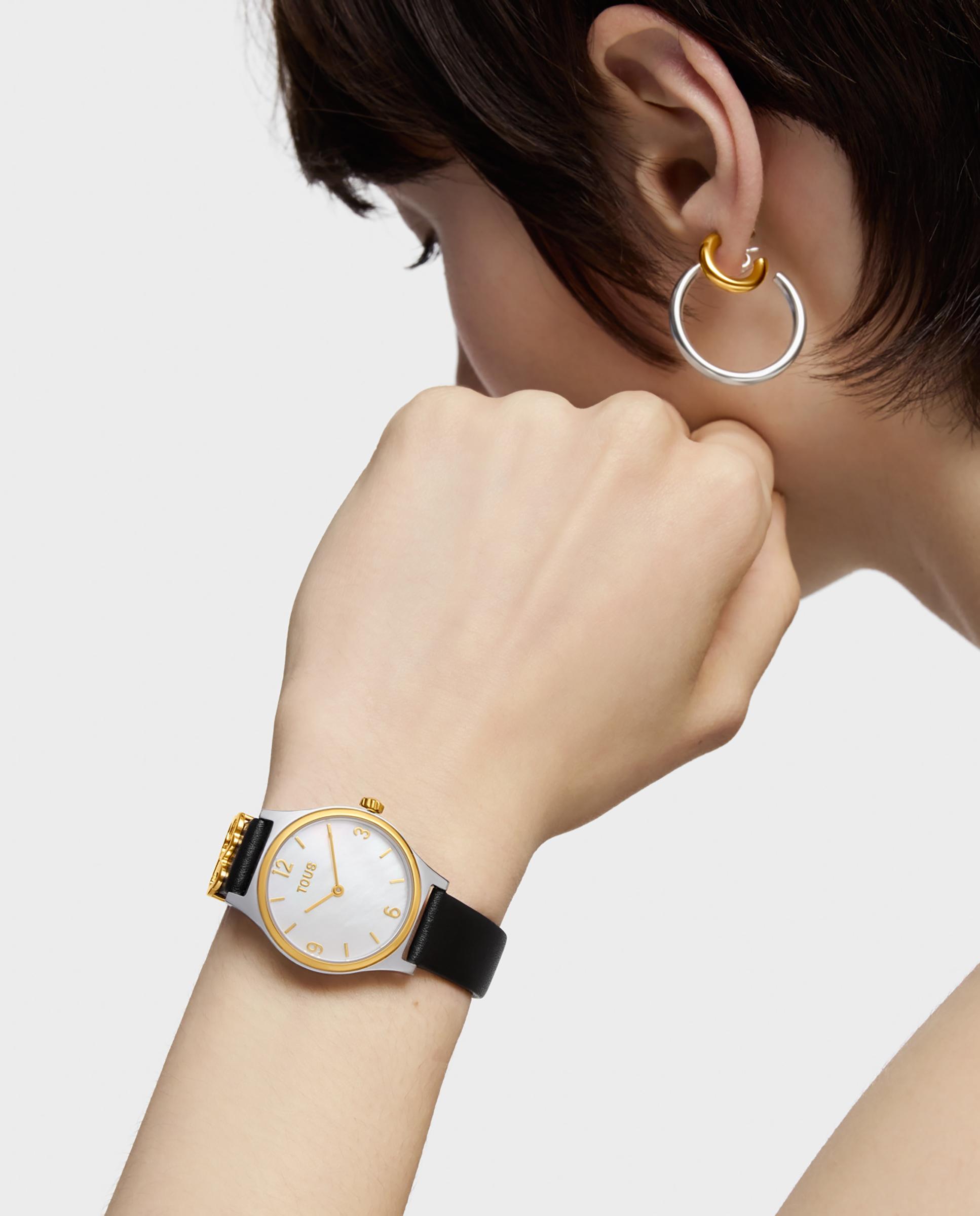 Relógio Analógico Epic Icon com Bracelete de Pele em Preto e Aço em Dourado Preto-7
