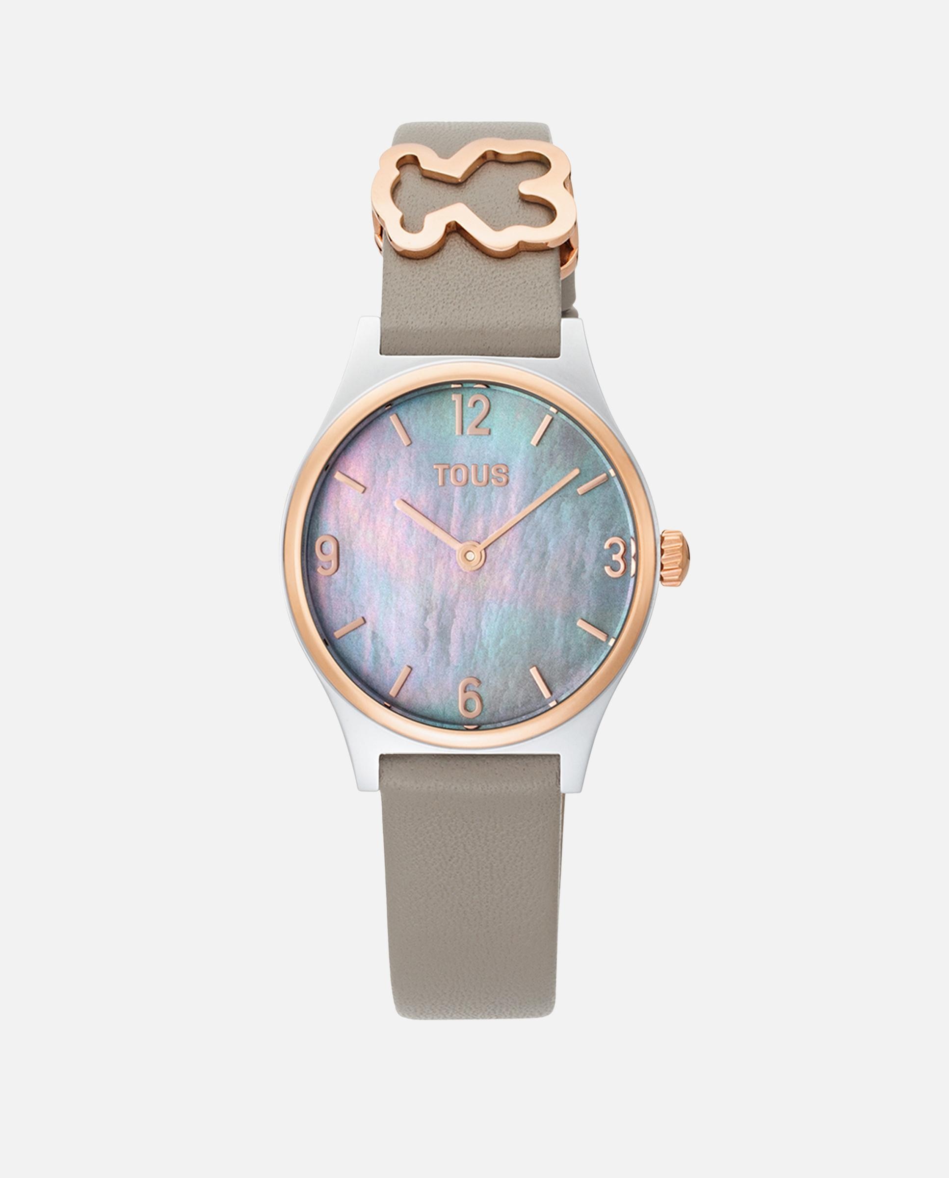 Relógio Analógico Epic Icon com Bracelete de Pele em Cinzento e Aço em Rosa Cinzento-1