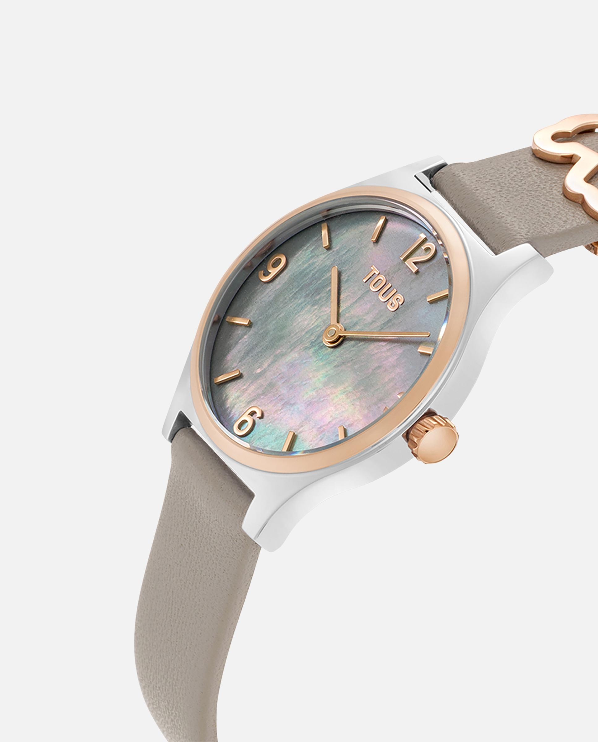 Relógio Analógico Epic Icon com Bracelete de Pele em Cinzento e Aço em Rosa Cinzento-2