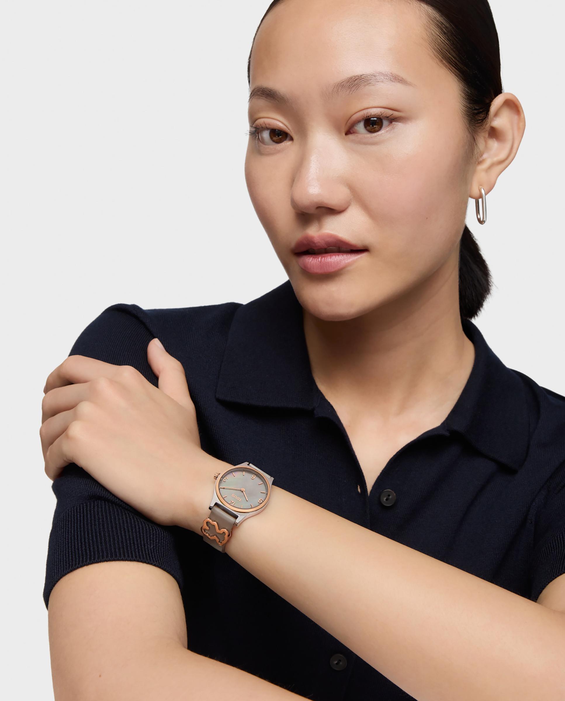 Relógio Analógico Epic Icon com Bracelete de Pele em Cinzento e Aço em Rosa Cinzento-5