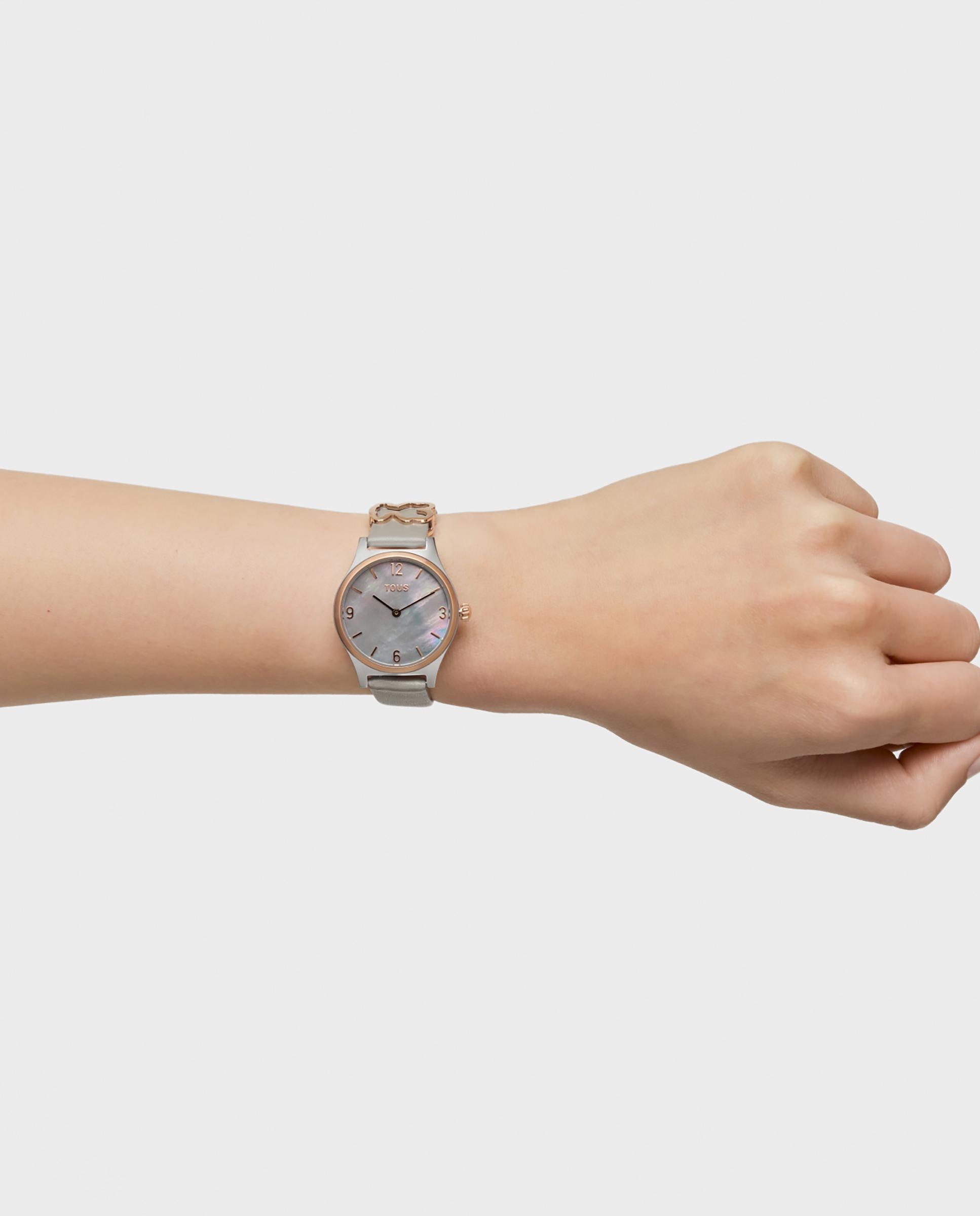 Relógio Analógico Epic Icon com Bracelete de Pele em Cinzento e Aço em Rosa Cinzento-7