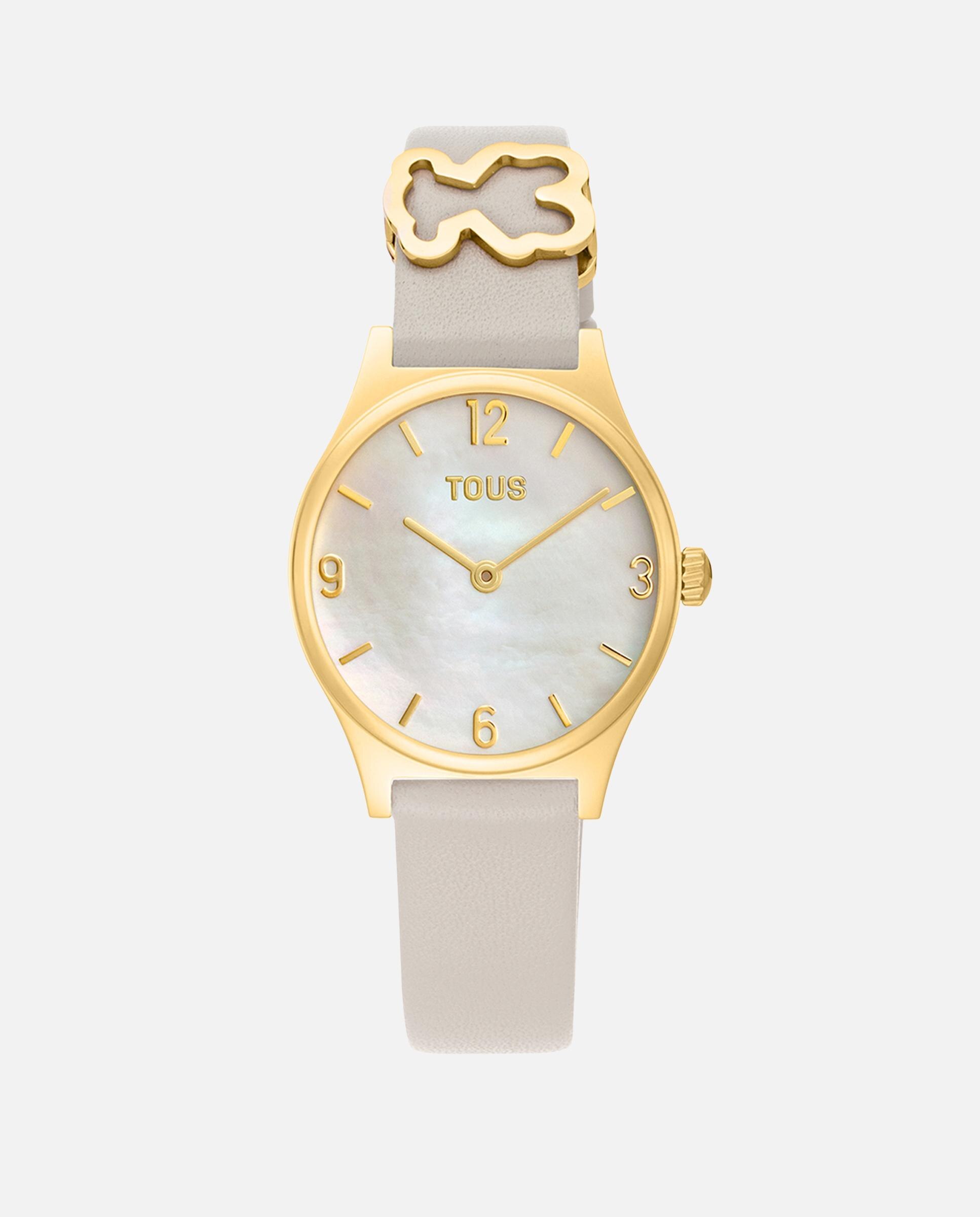 Relógio Analógico Epic Icon com Bracelete de Pele Branca e Aço Dourado Branco-1