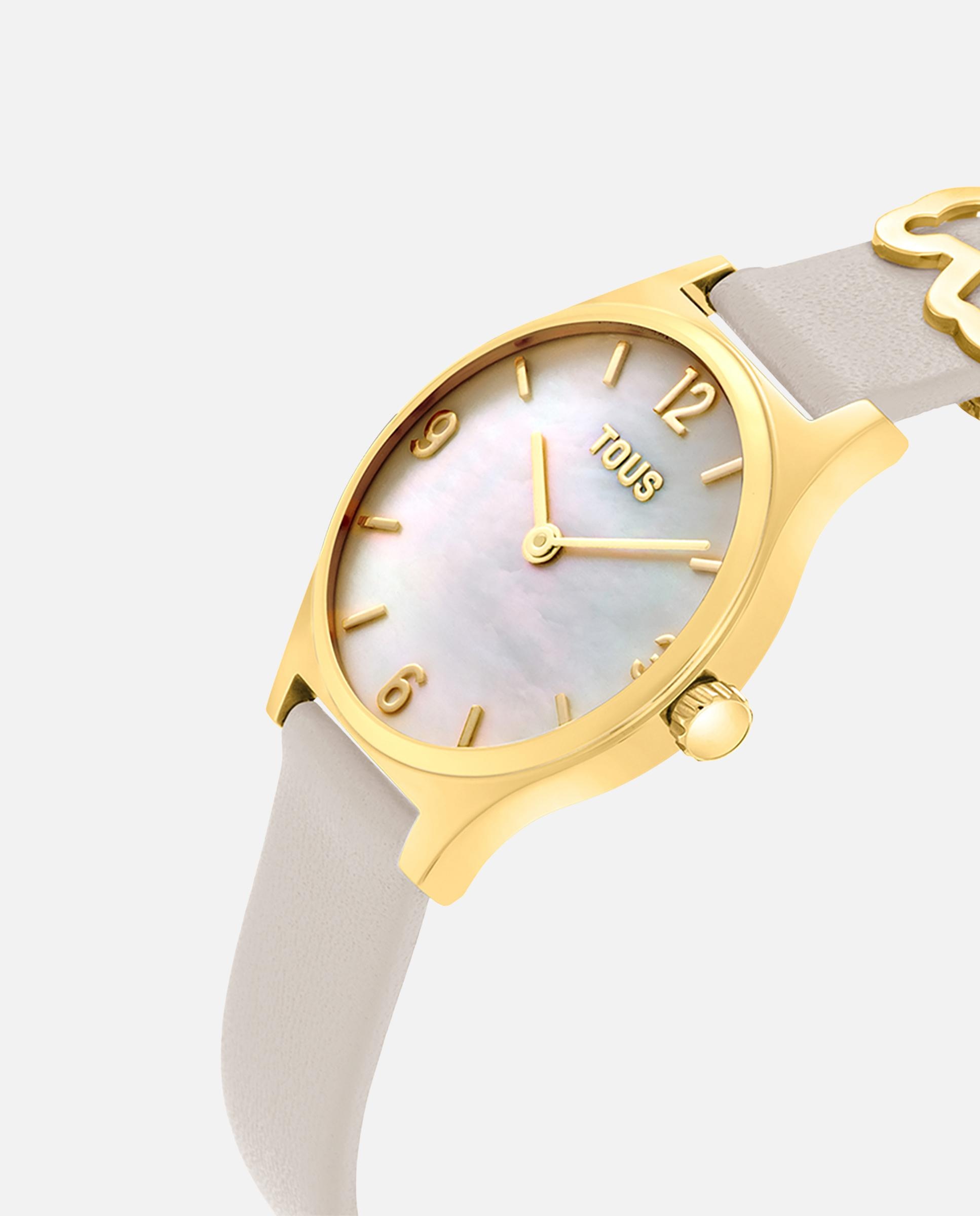Relógio Analógico Epic Icon com Bracelete de Pele Branca e Aço Dourado Branco-2