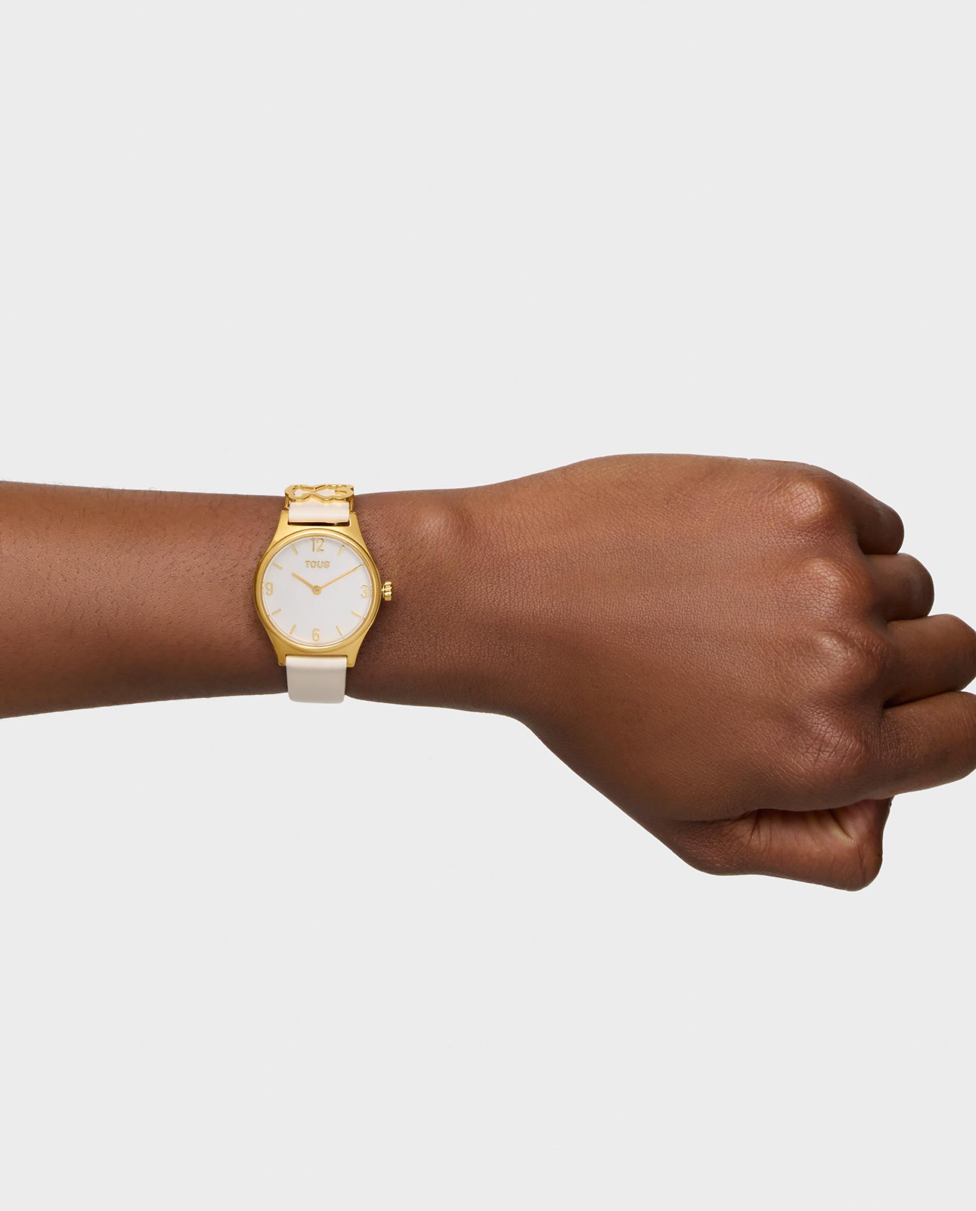 Relógio Analógico Epic Icon com Bracelete de Pele Branca e Aço Dourado Branco-4