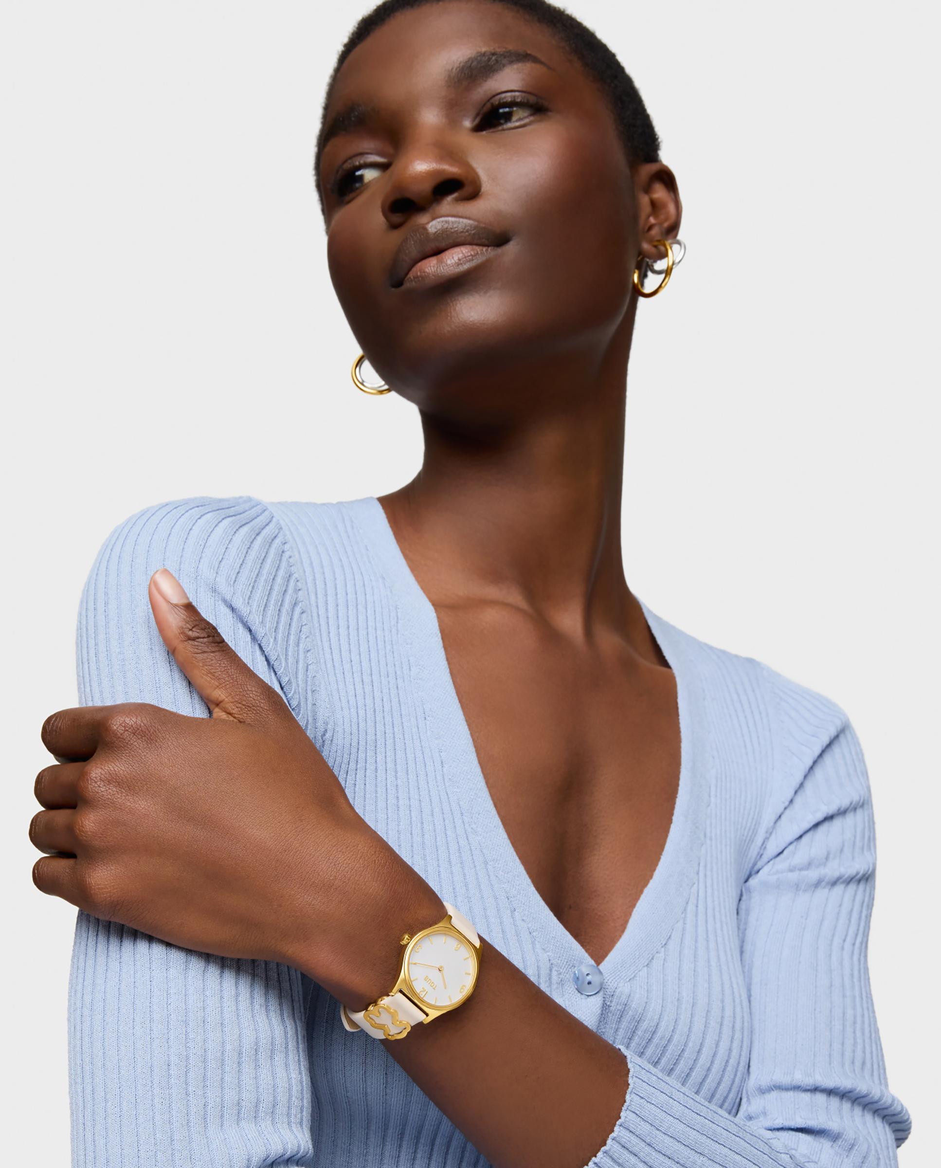 Relógio Analógico Epic Icon com Bracelete de Pele Branca e Aço Dourado Branco-5