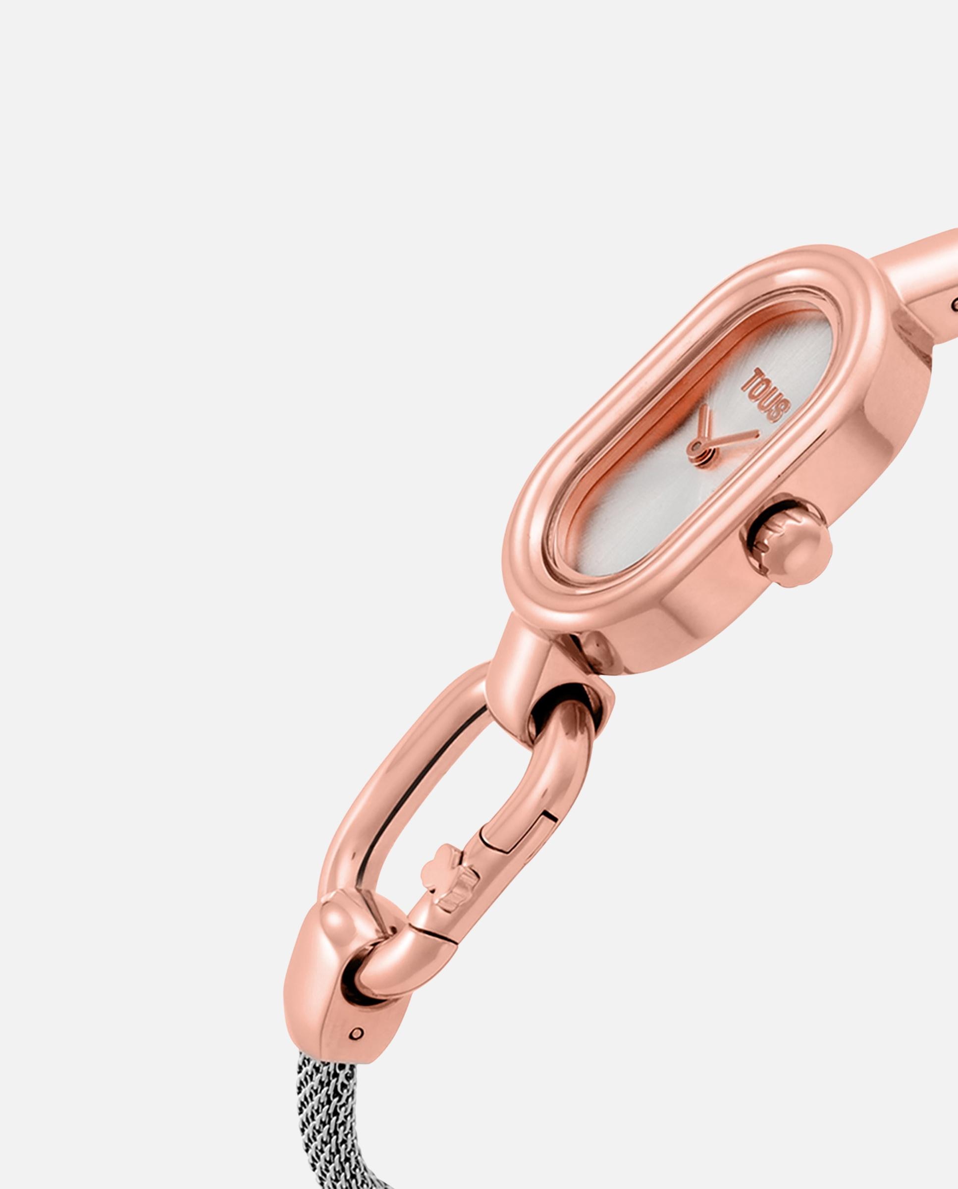 Relógio Analógico Hold Oval com Bracelete de Aço e Aço Rosado Prateado-2