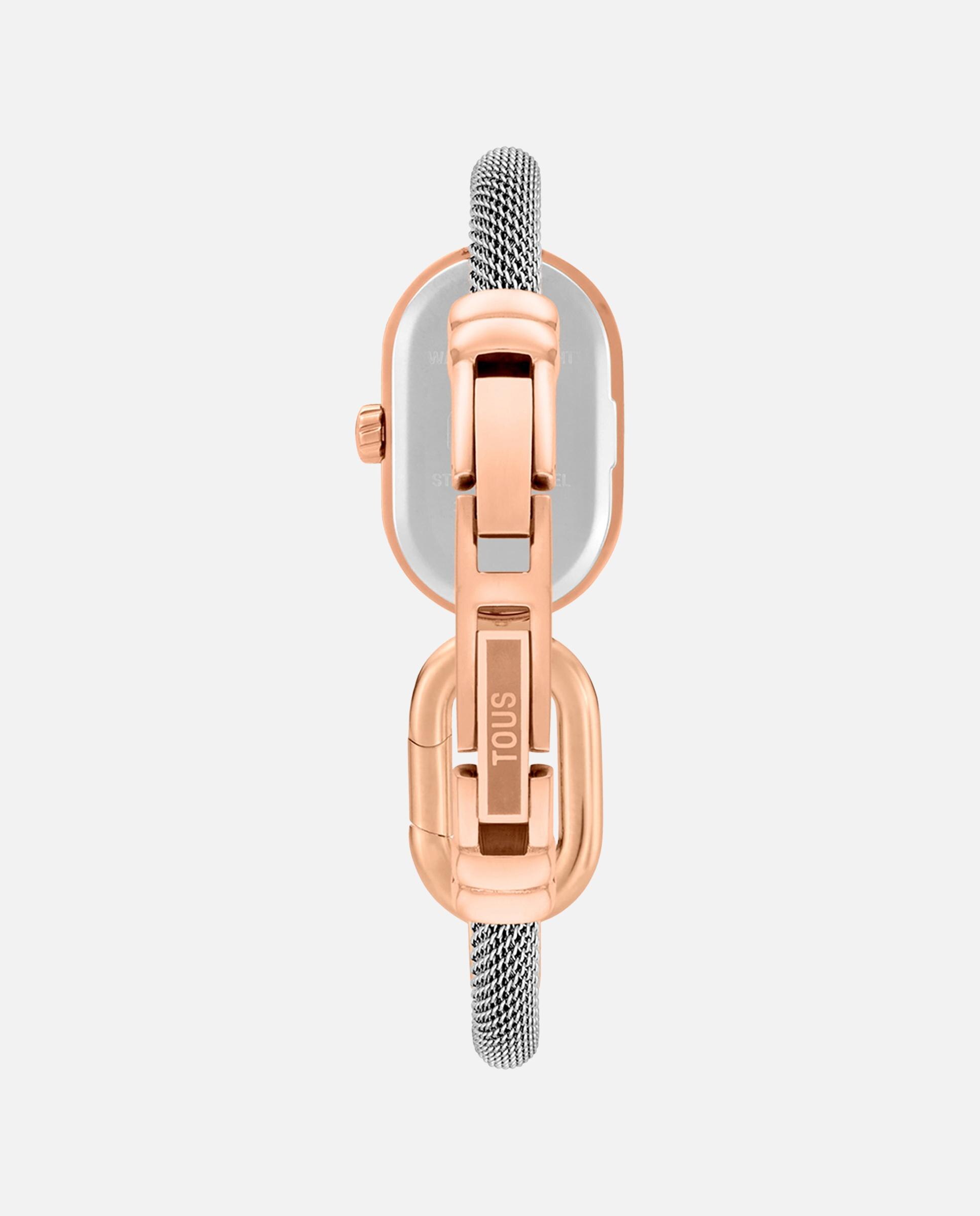 Relógio Analógico Hold Oval com Bracelete de Aço e Aço Rosado Prateado-3