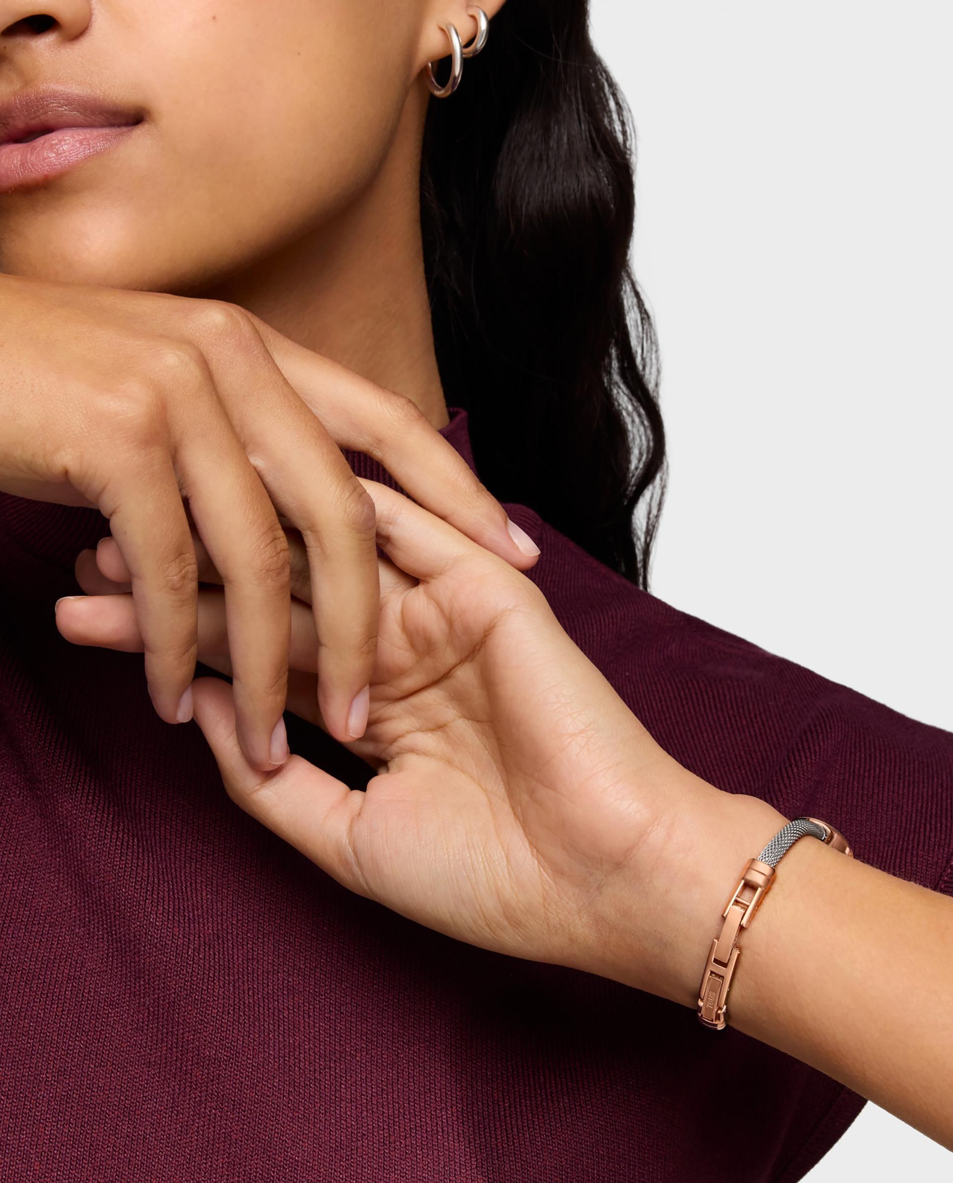 Relógio Analógico Hold Oval com Bracelete de Aço e Aço Rosado Prateado-6