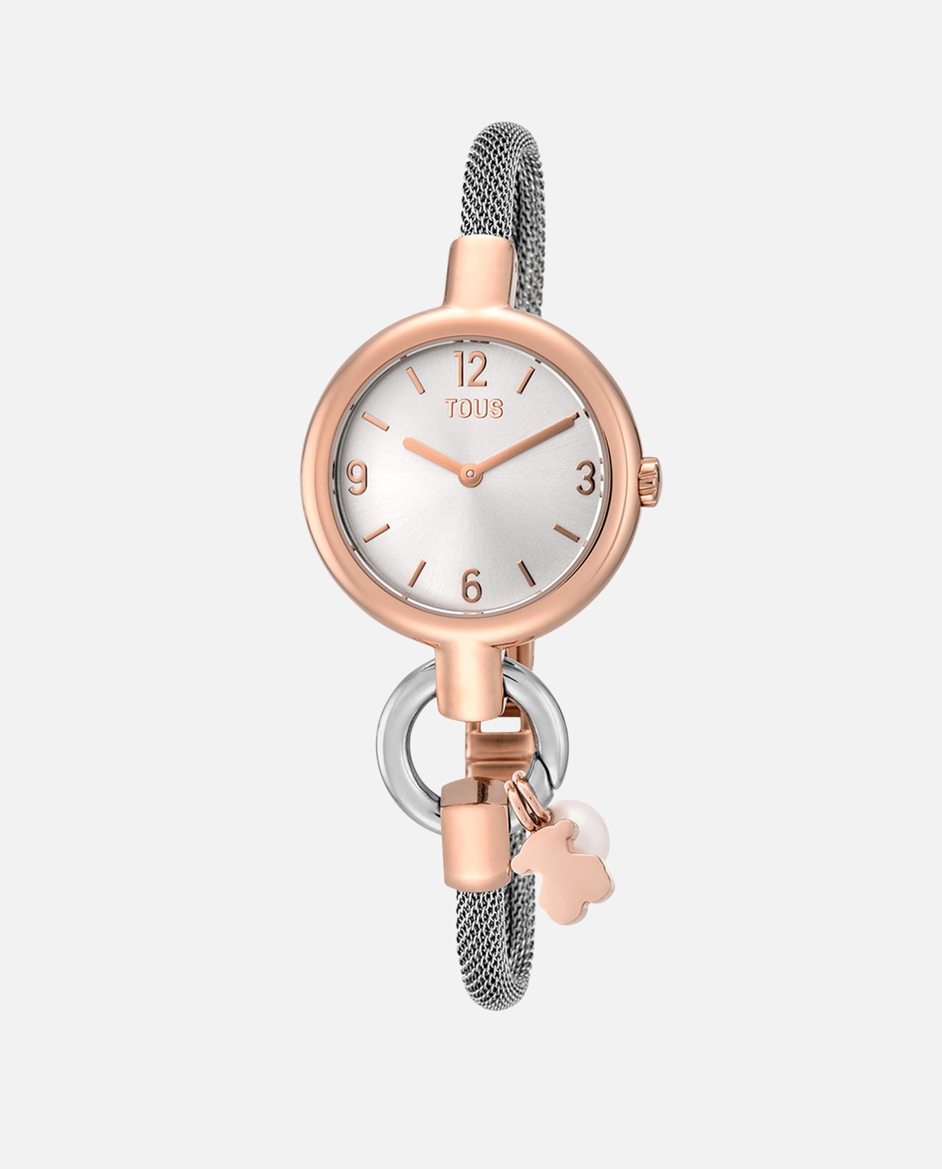 Relógio Analógico Hold Charms com Bracelete de Aço e Aço Rosado Prateado-1