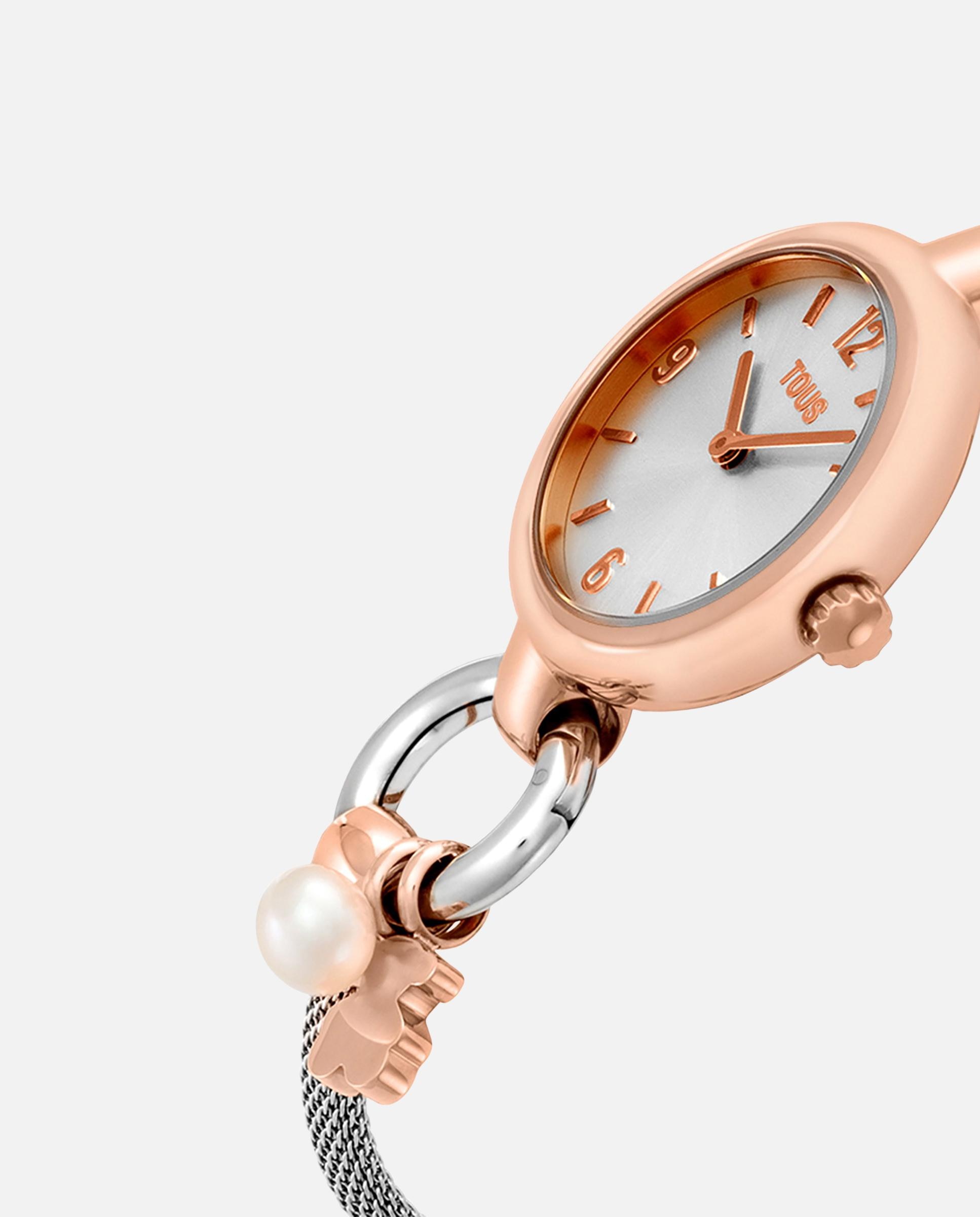 Relógio Analógico Hold Charms com Bracelete de Aço e Aço Rosado Prateado-2