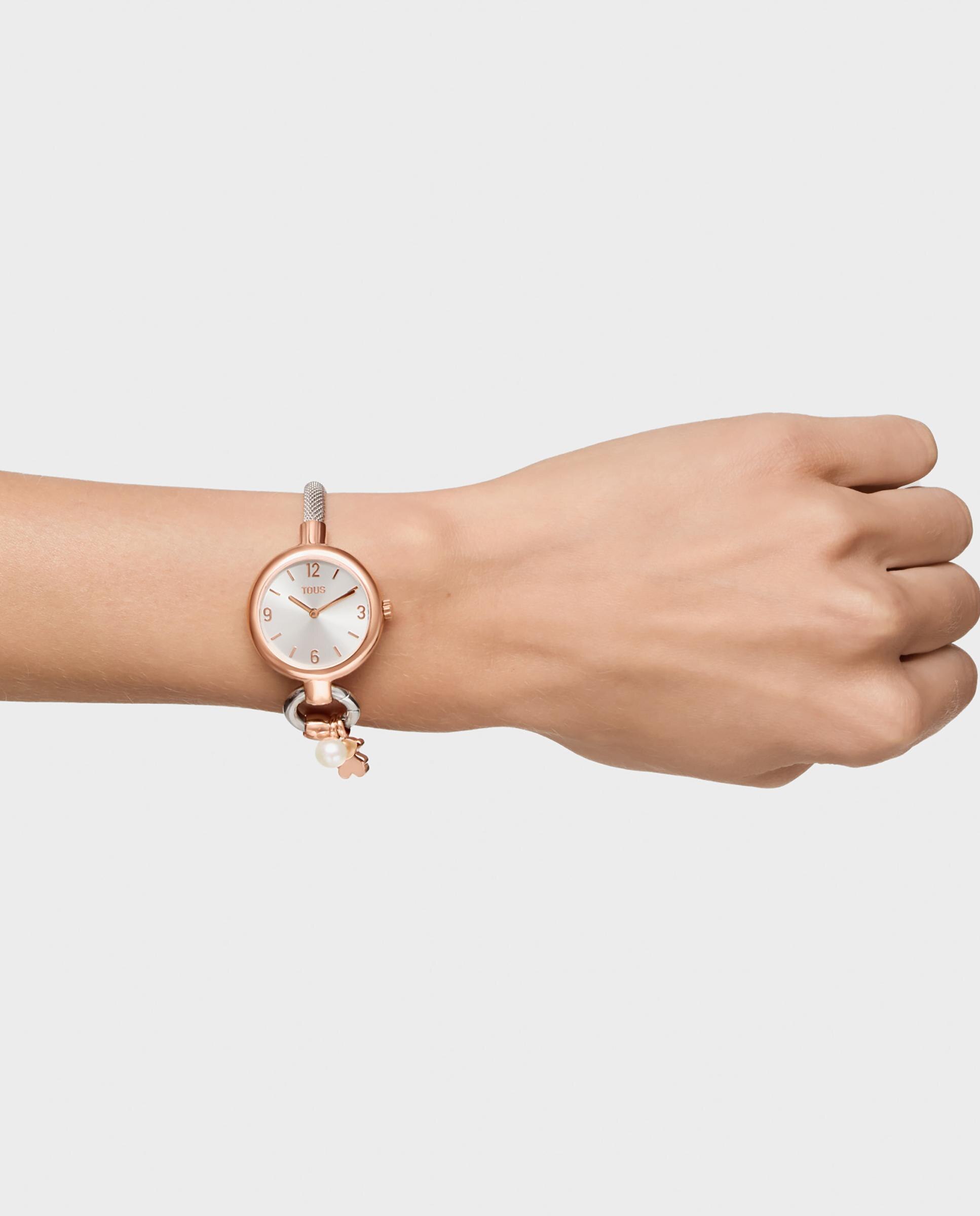 Relógio Analógico Hold Charms com Bracelete de Aço e Aço Rosado Prateado-5