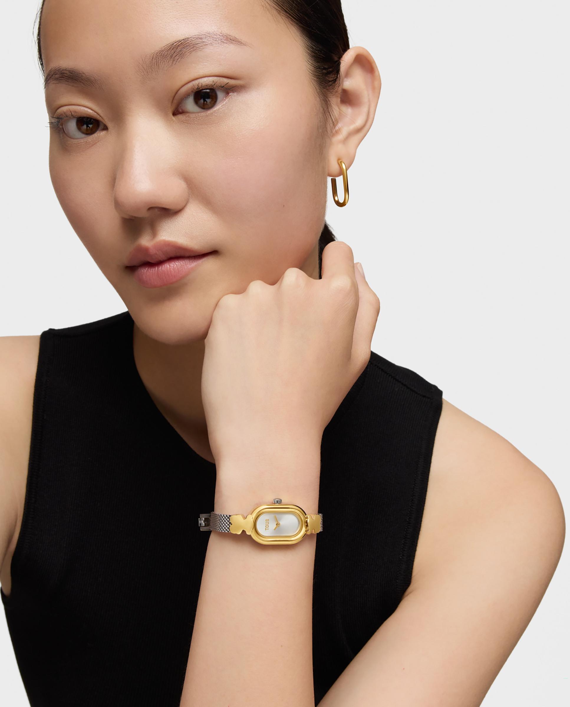 Relógio Analógico Oval Icon Joya com Bracelete de Aço e Aço Dourado Multicolor-4