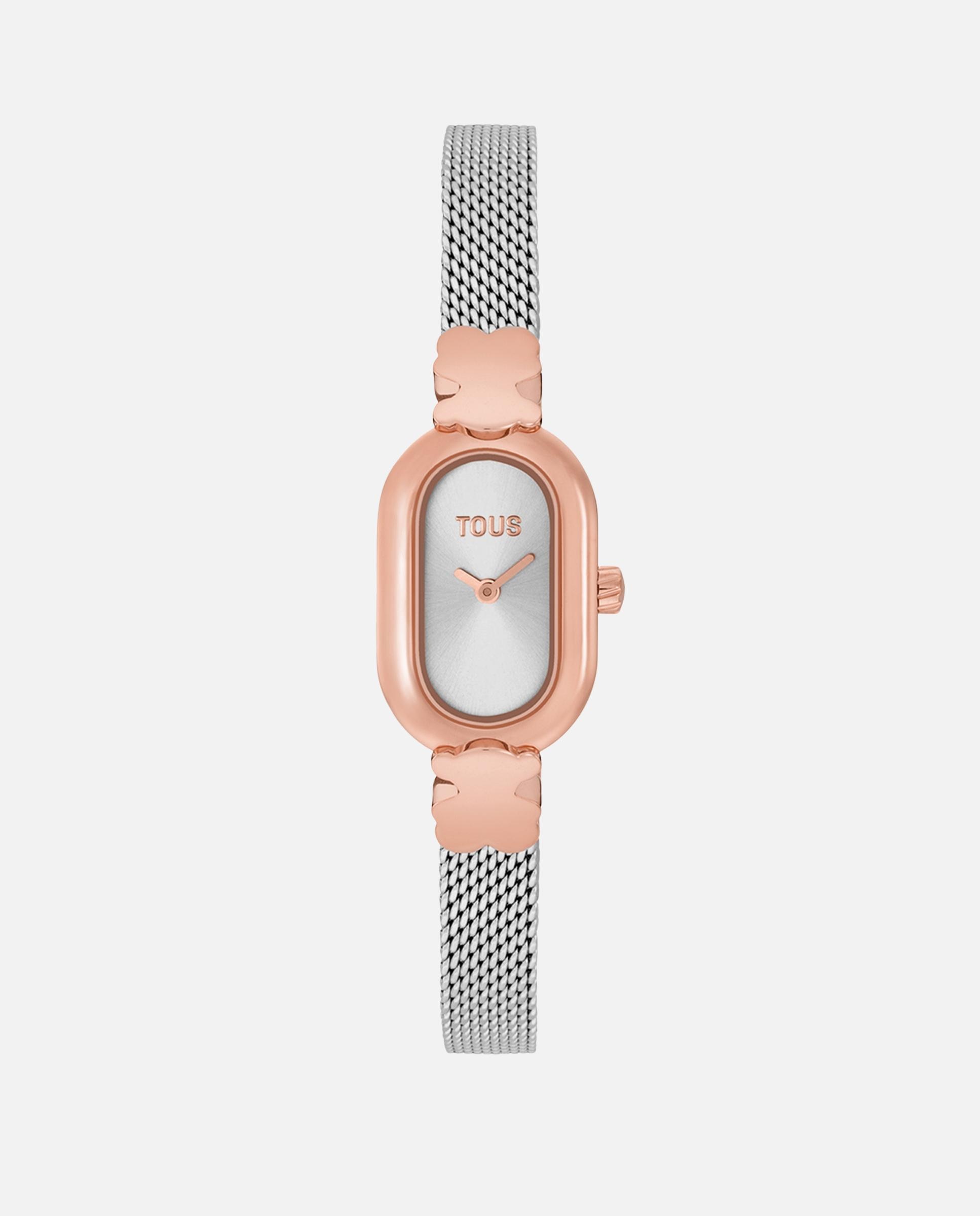 Relógio Analógico Oval Icon Joya com Bracelete de Aço e Aço Rosado Ouro / Prata-1