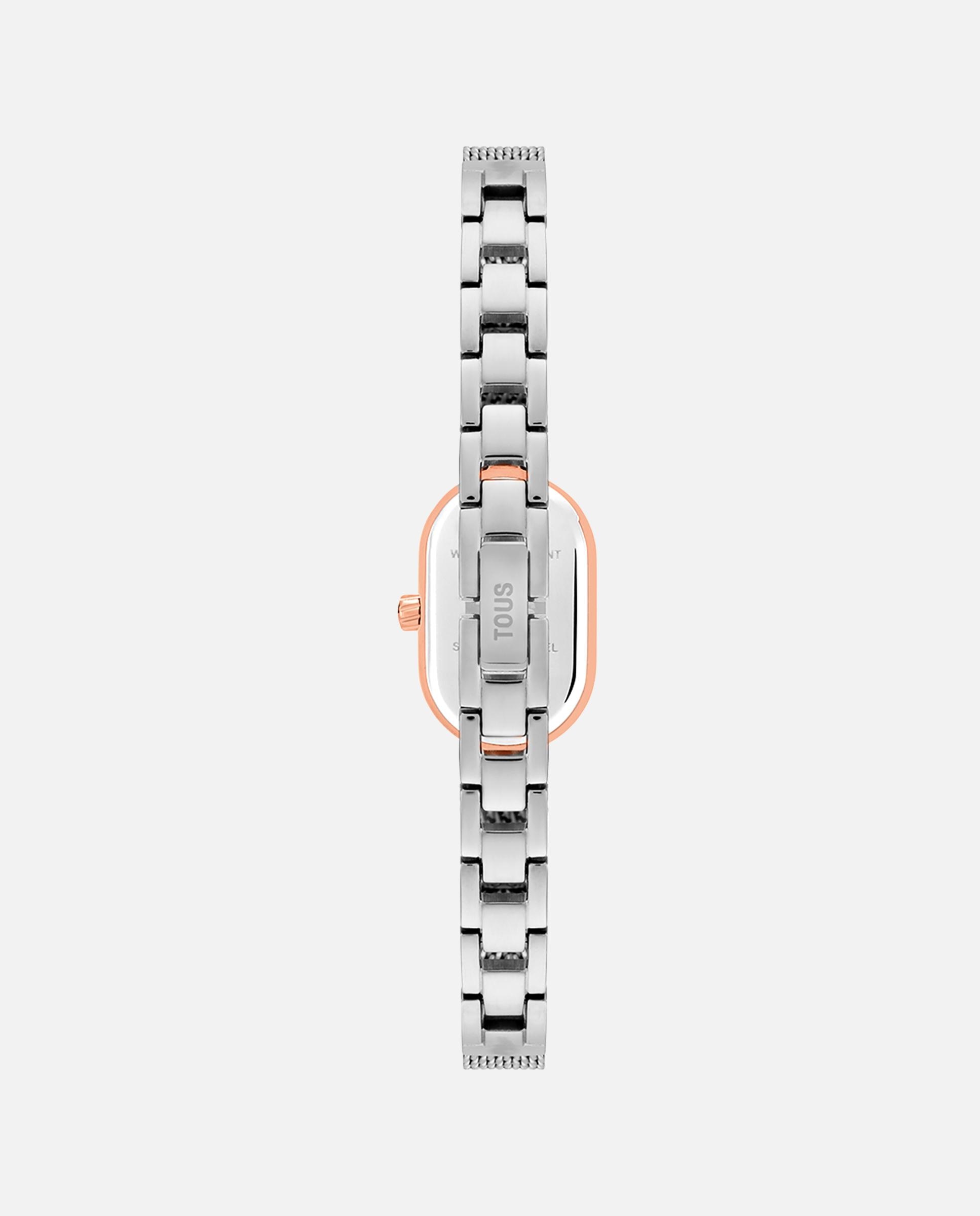 Relógio Analógico Oval Icon Joya com Bracelete de Aço e Aço Rosado Ouro / Prata-3