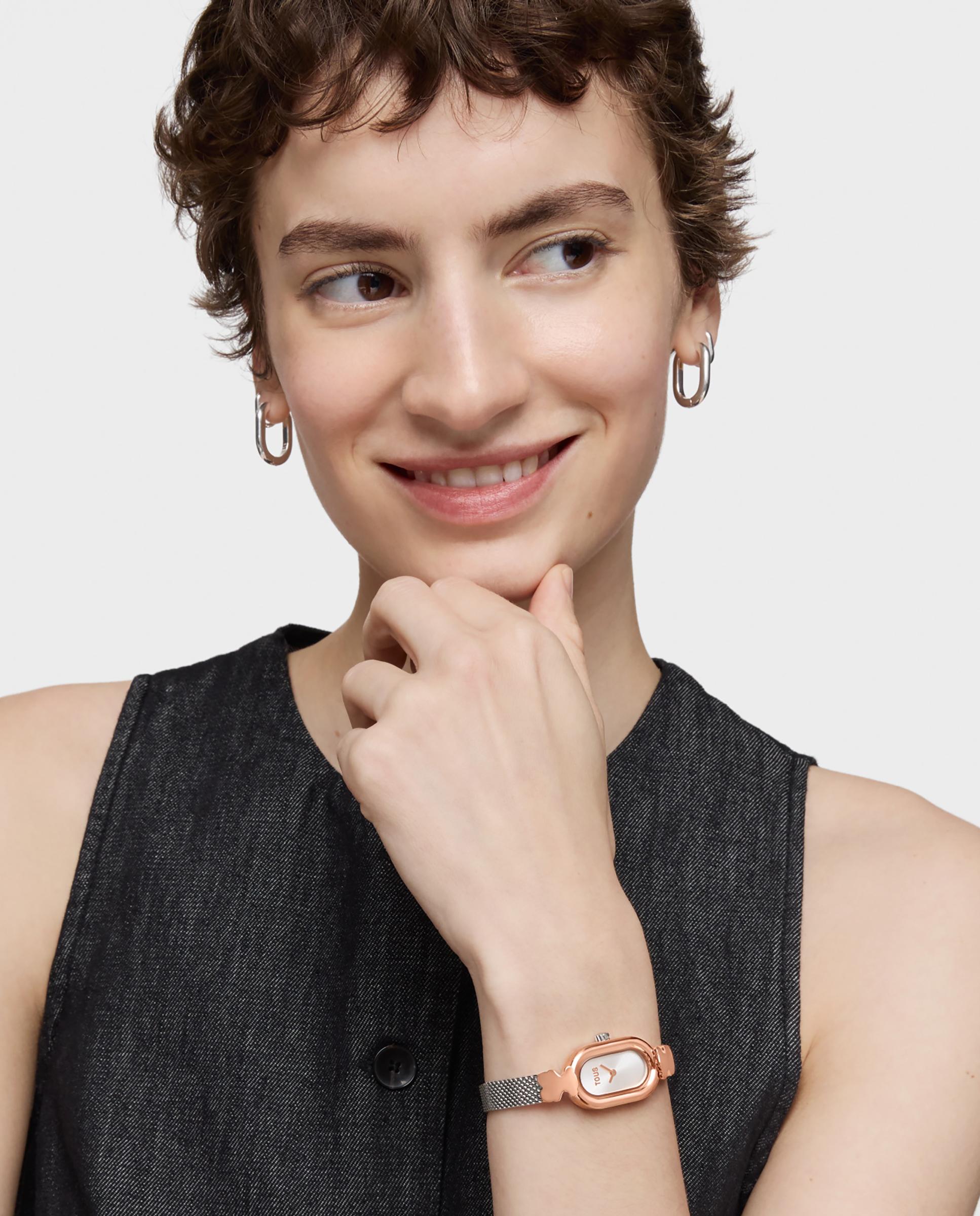 Relógio Analógico Oval Icon Joya com Bracelete de Aço e Aço Rosado Ouro / Prata-4