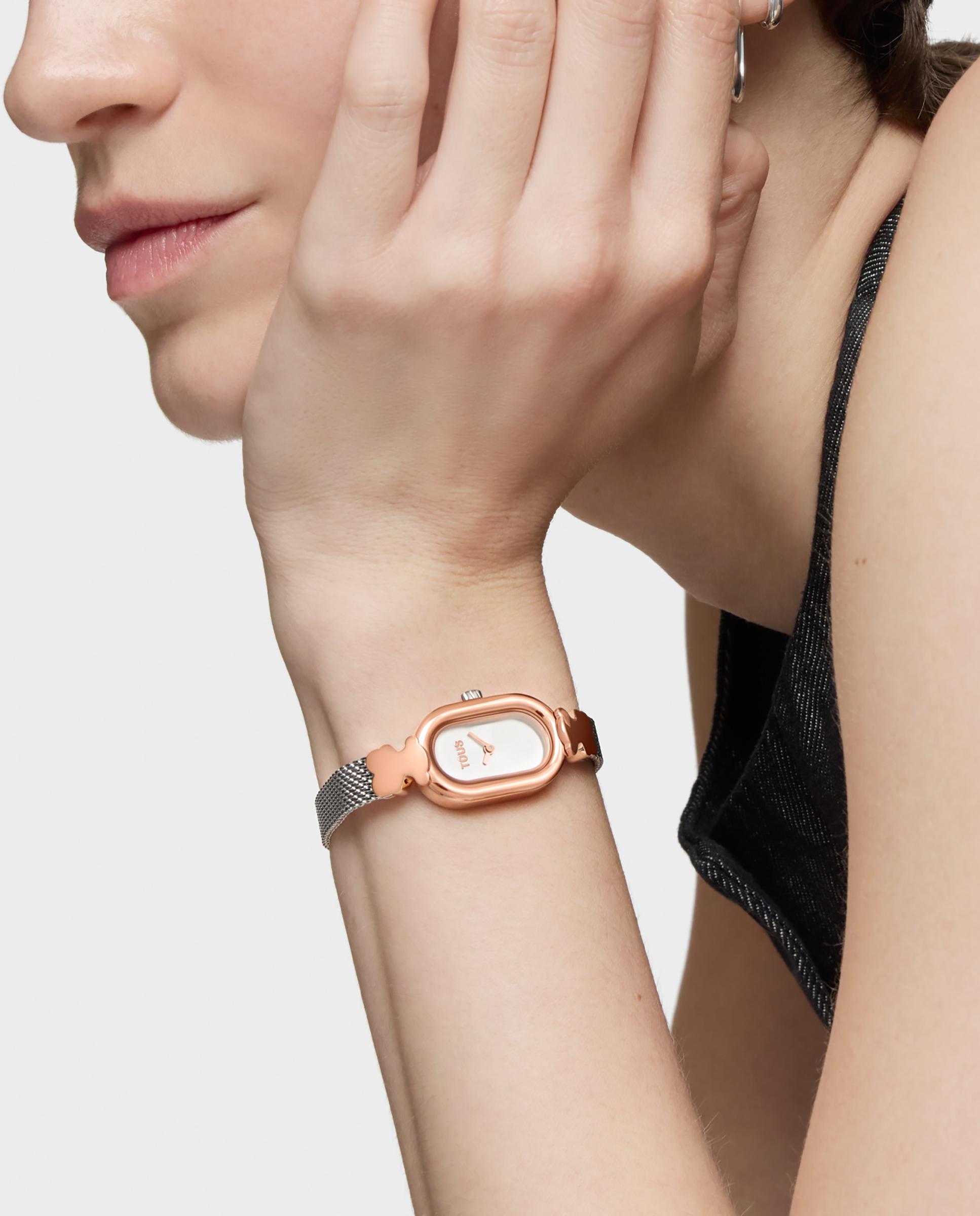 Relógio Analógico Oval Icon Joya com Bracelete de Aço e Aço Rosado Ouro / Prata-5