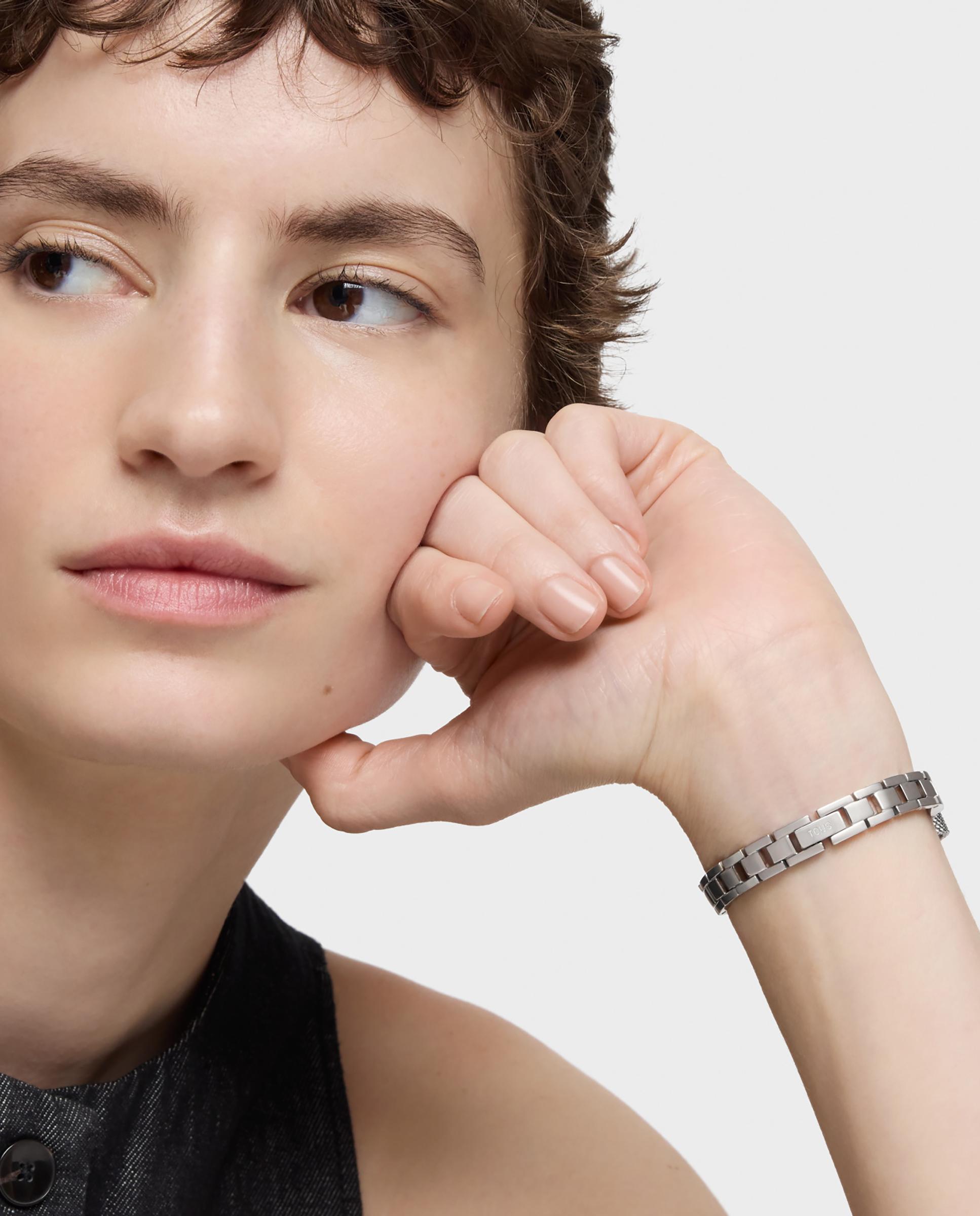 Relógio Analógico Oval Icon Joya com Bracelete de Aço e Aço Rosado Ouro / Prata-6