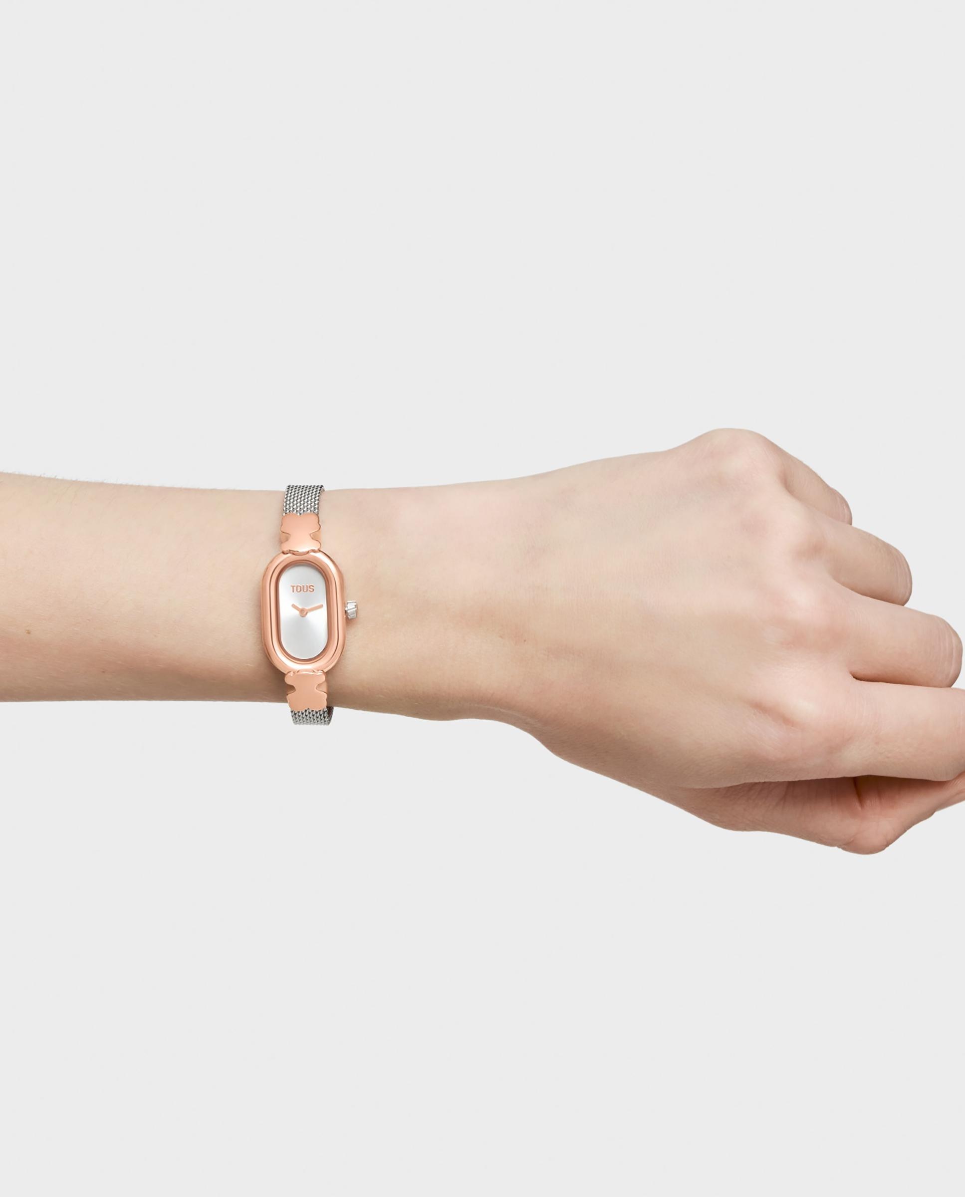 Relógio Analógico Oval Icon Joya com Bracelete de Aço e Aço Rosado Ouro / Prata-7
