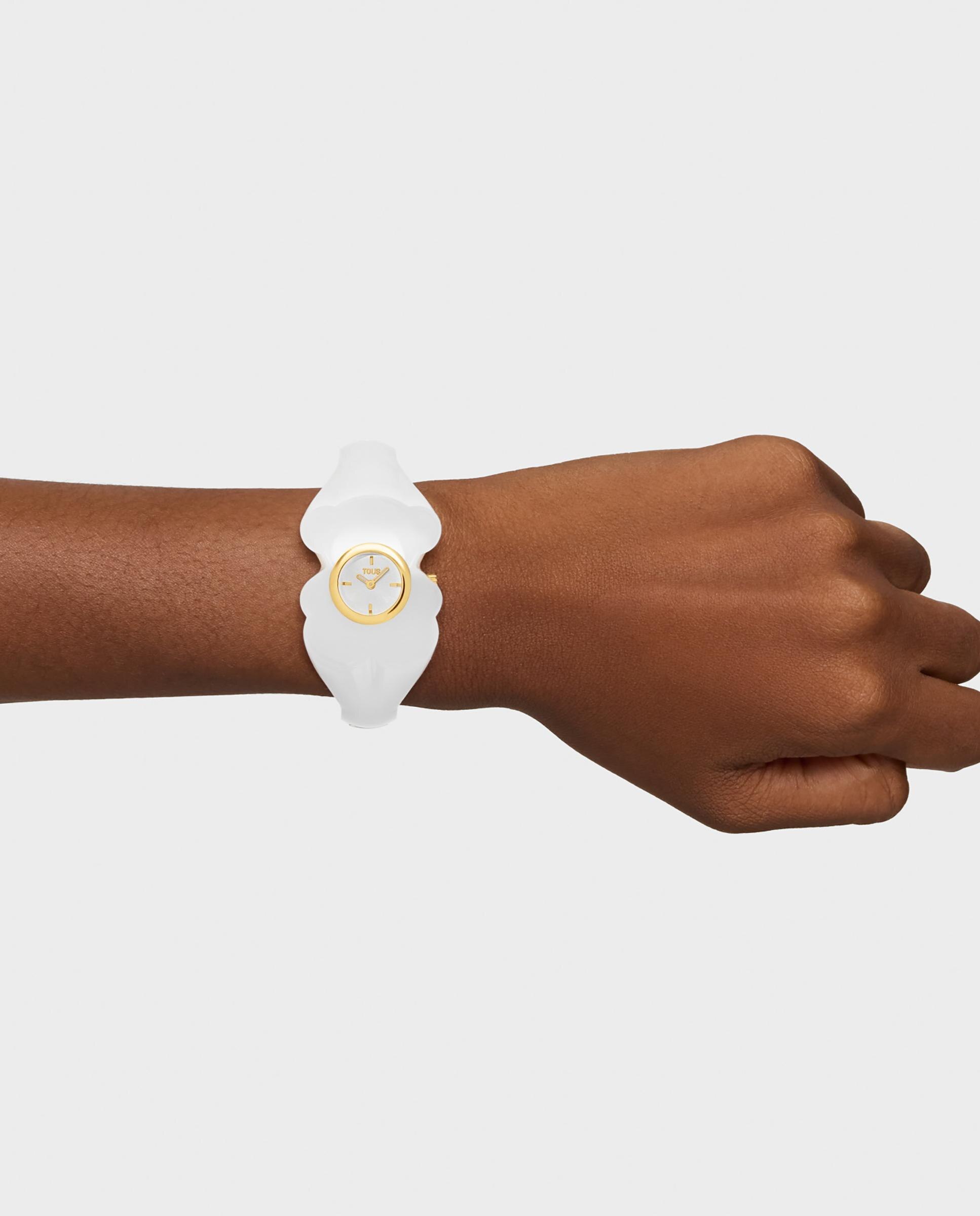 Relógio Analógico T L Bear Folks de Aço Dourado Branco-7