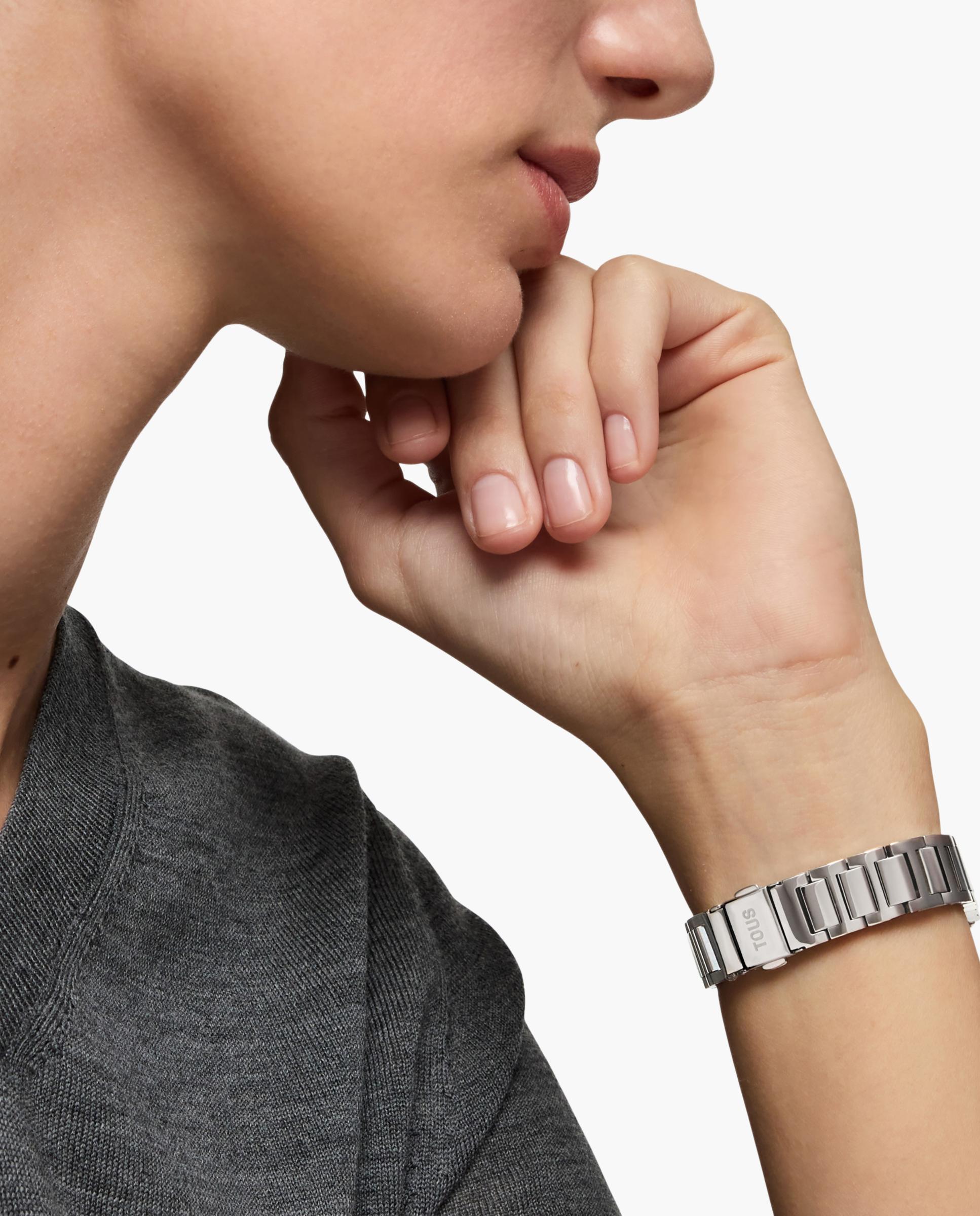 Relógio Digital D-bear Mini com Bracelete de Aço Prateado-4