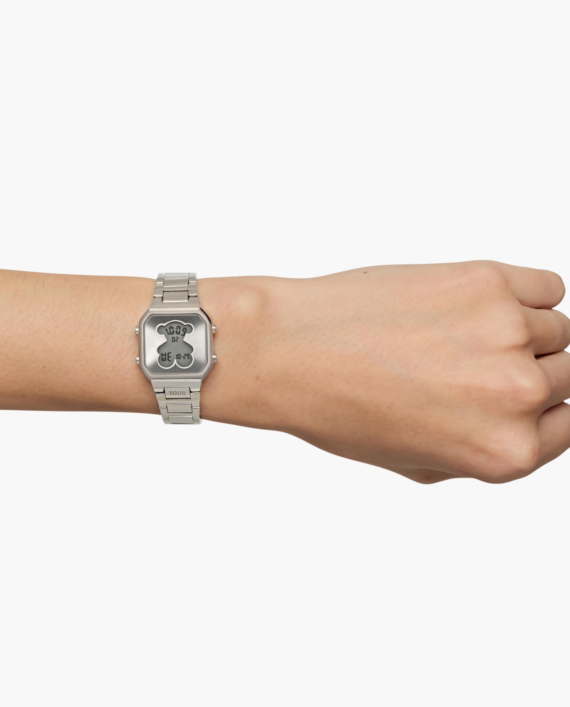 Relógio Digital D-bear Mini com Bracelete de Aço Prateado-5