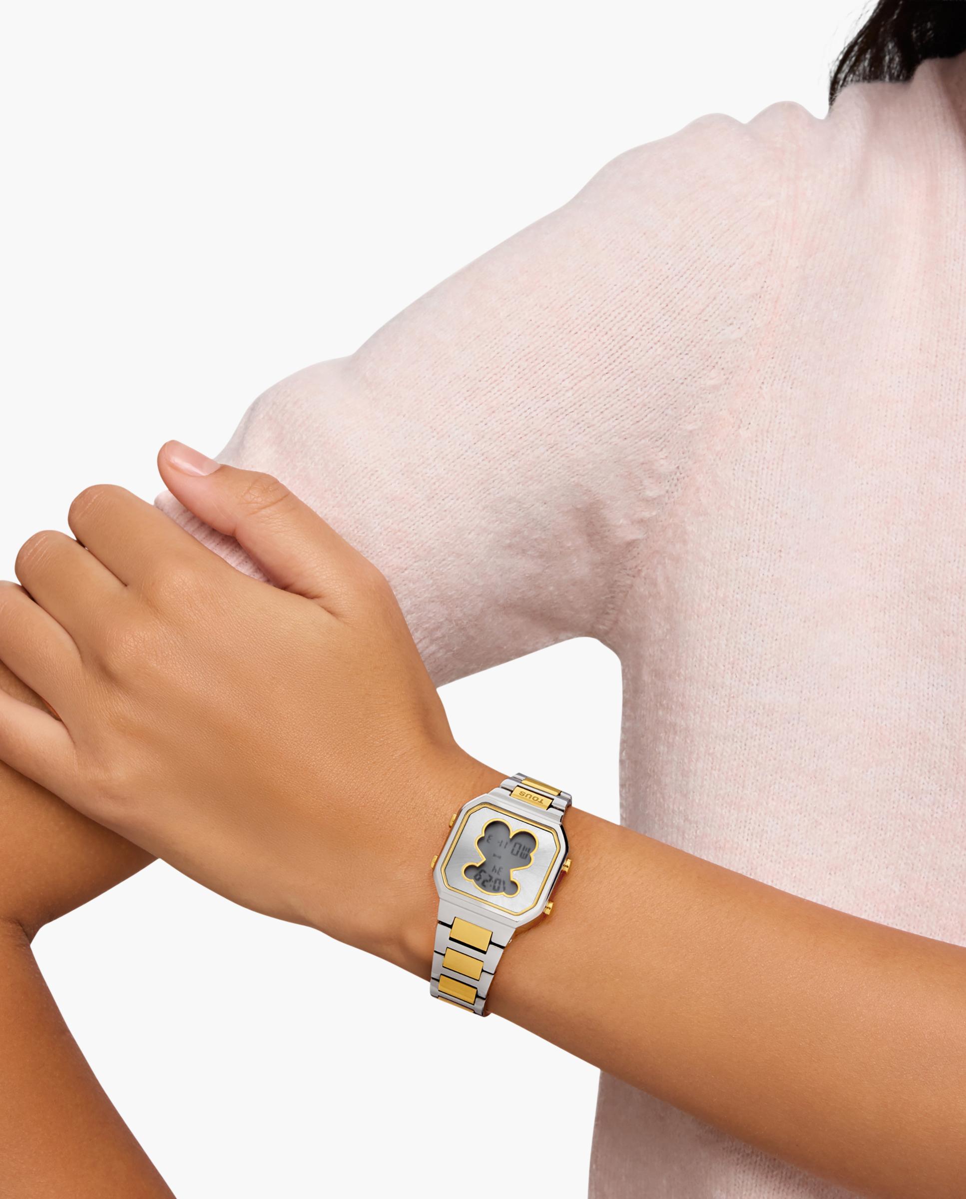 Relógio Digital D-bear Mini com Bracelete de Aço e Aço Dourado Multicolor-2