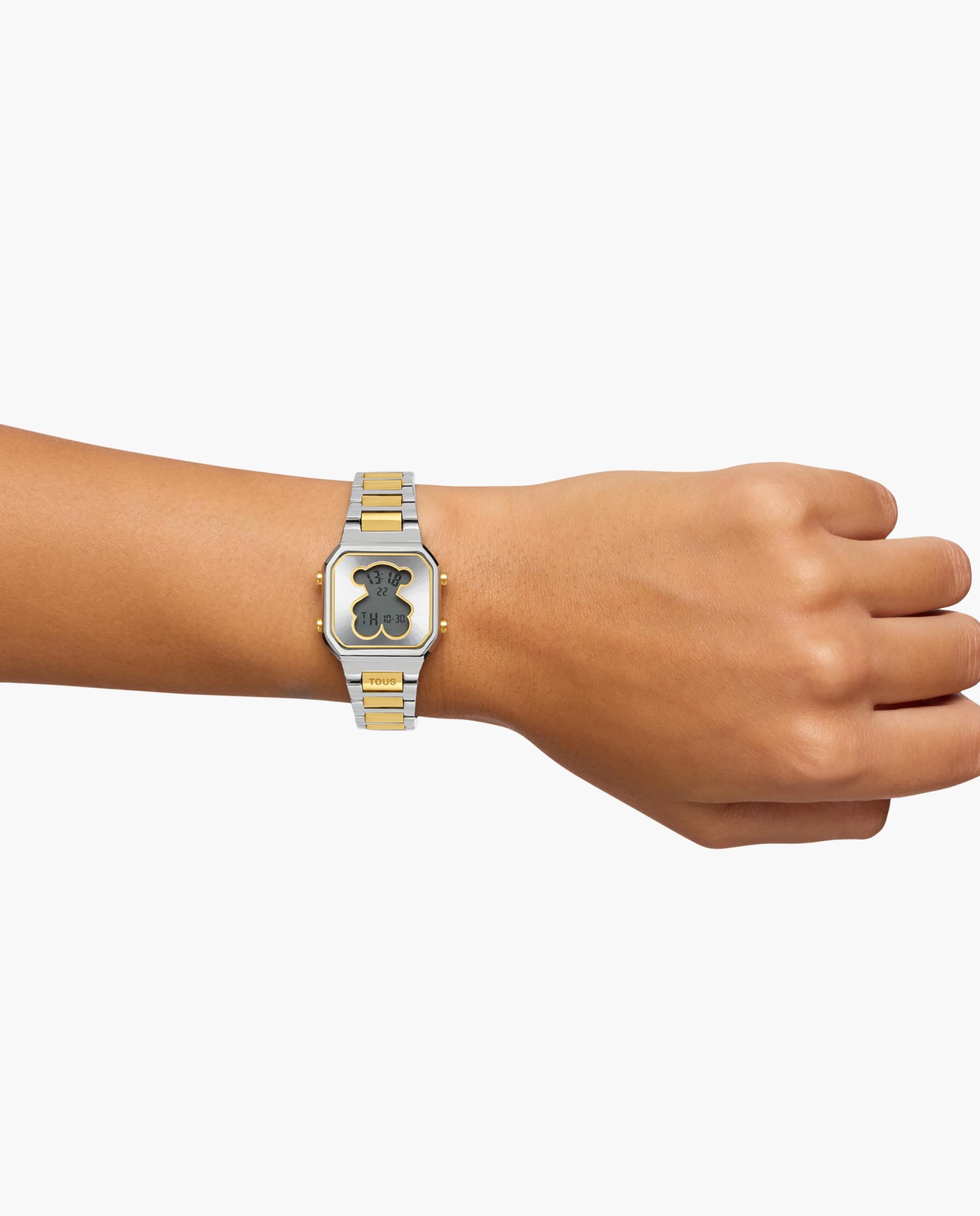 Relógio Digital D-bear Mini com Bracelete de Aço e Aço Dourado Multicolor-5
