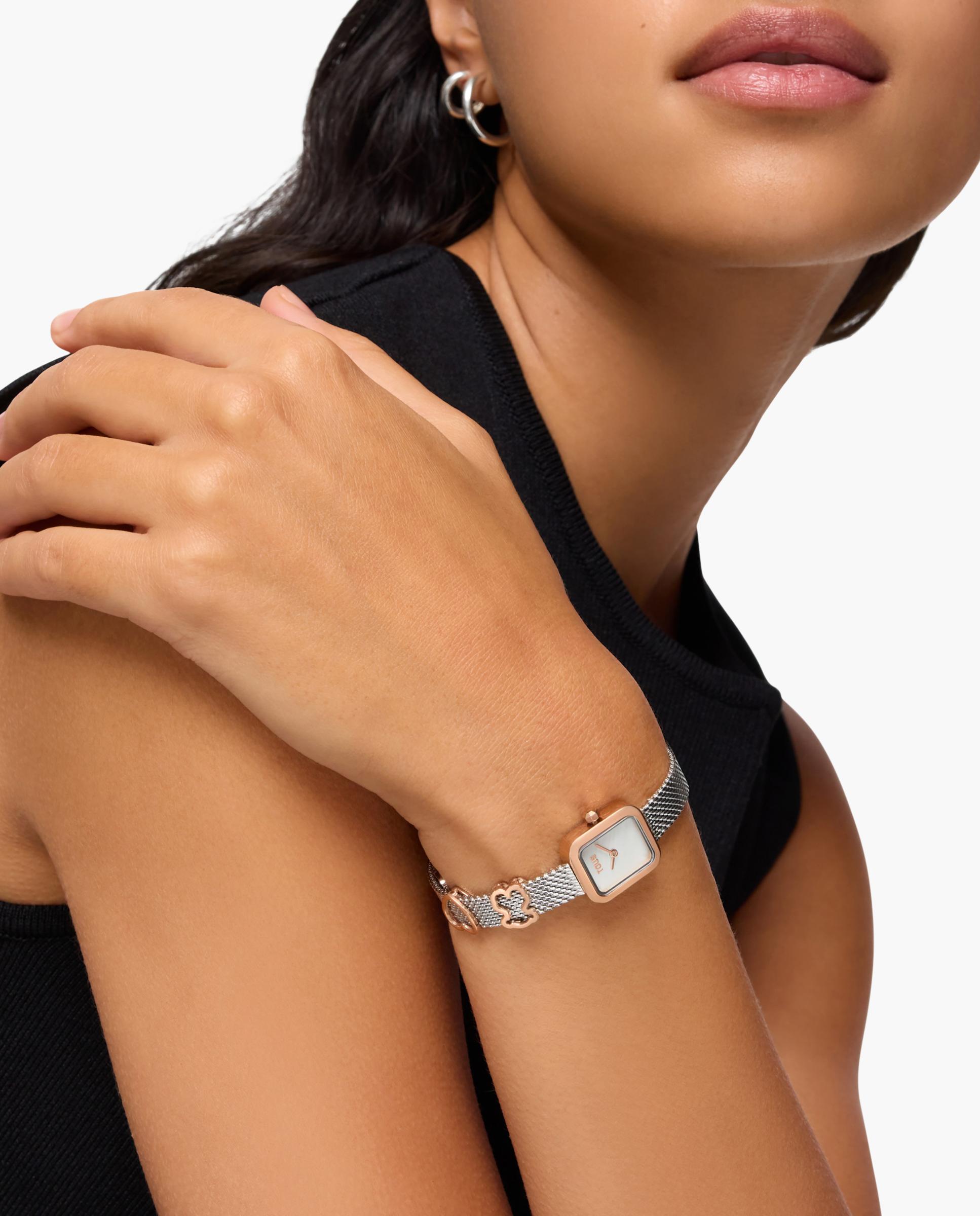 Relógio Analógico Icon Time Charms com Bracelete de Aço e Mostrador de Madrepérola Prateado-1