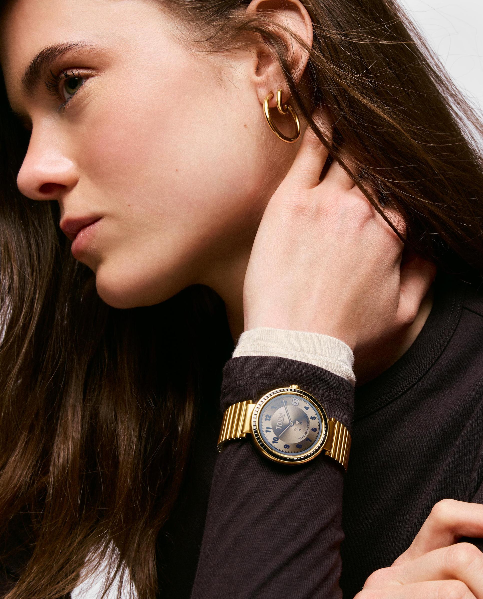 Smartwatch S-connect com Bracelete de Aço Dourado e Zircónias Pretas Dourado-3