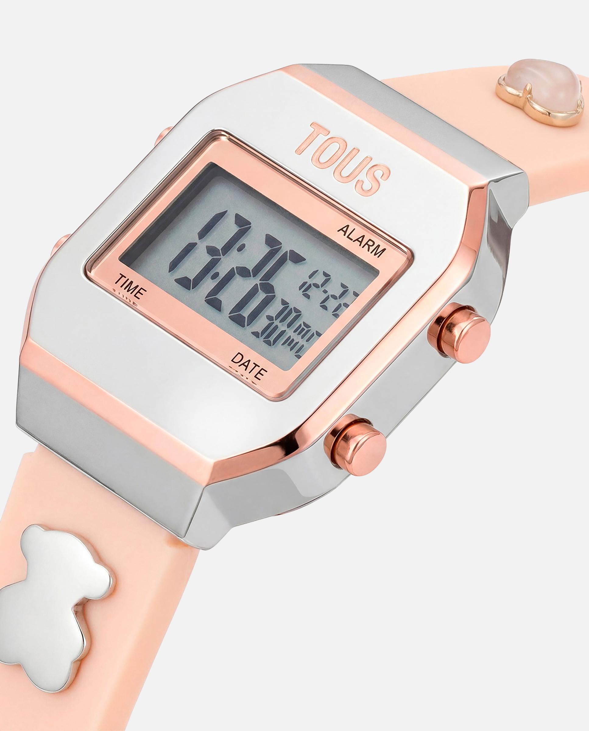 Relógio Digital Tous Xpresurslf com Caixa de Aço Inoxidável e Charms Intercambiáveis Rosa-2