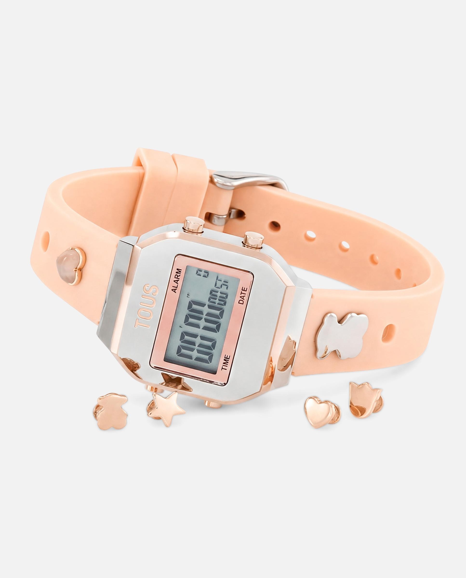 Relógio Digital Tous Xpresurslf com Caixa de Aço Inoxidável e Charms Intercambiáveis Rosa-3