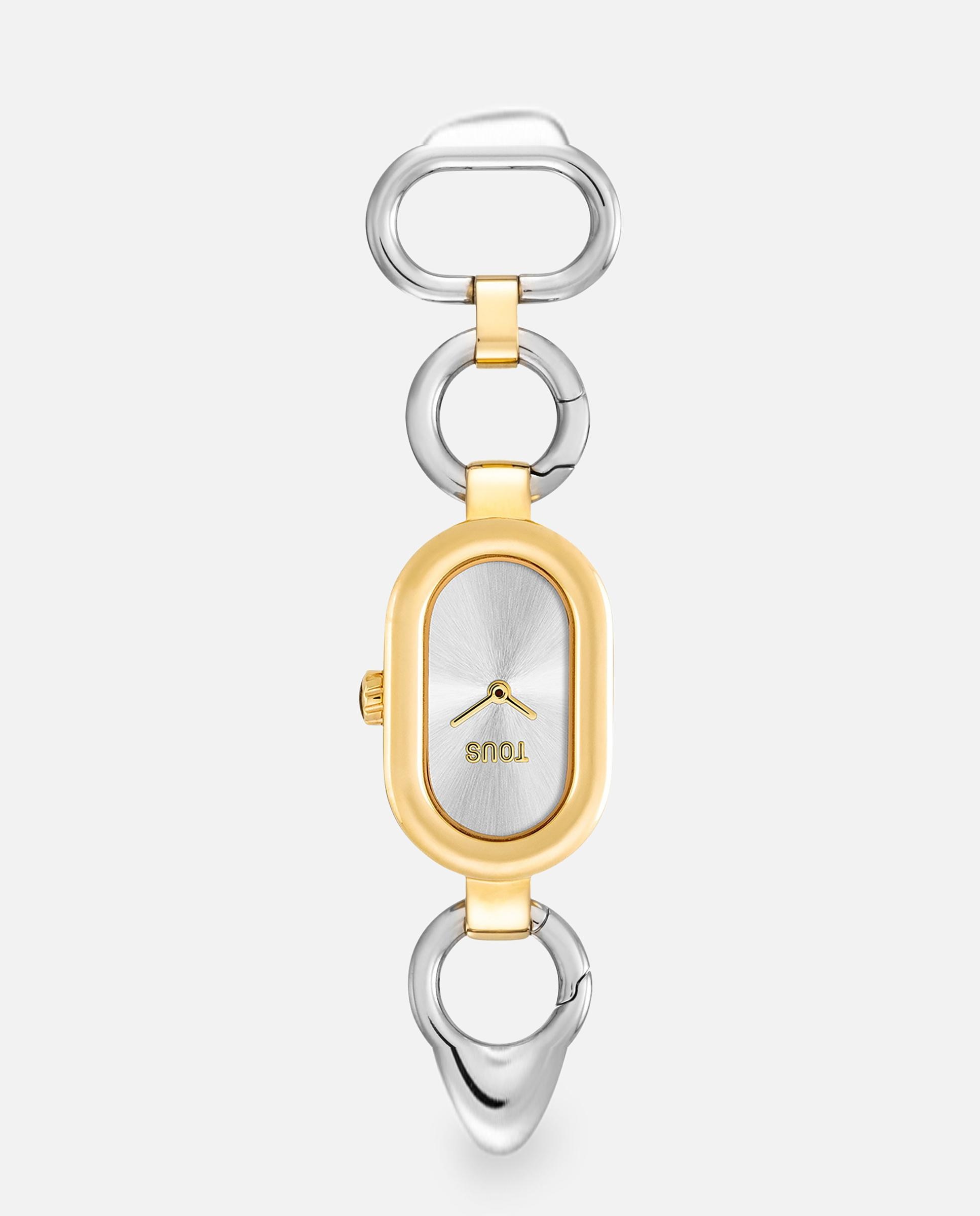 Relógio Broche Analógico em Aço e Aço em Dourado Hold Oval Bicolor-2