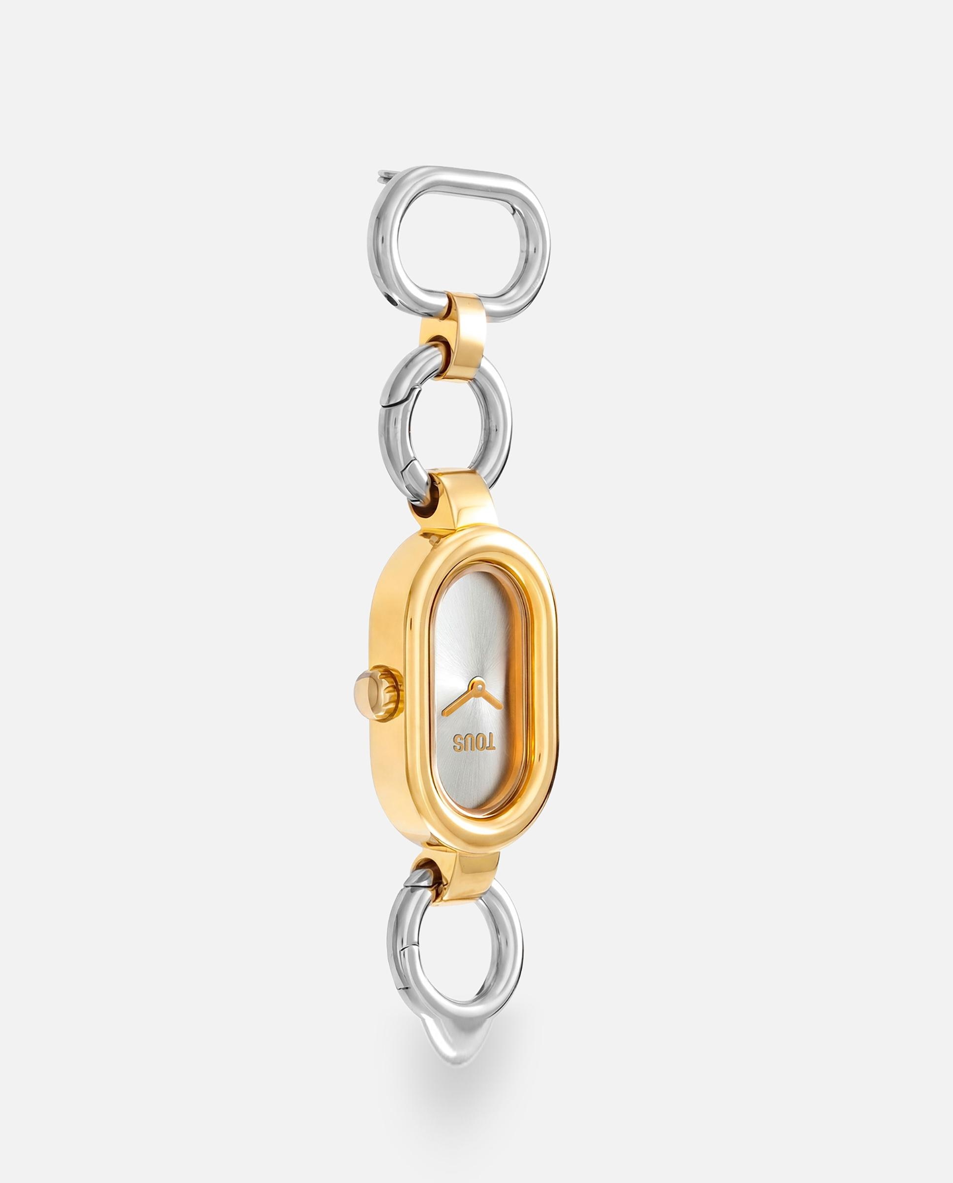 Relógio Broche Analógico em Aço e Aço em Dourado Hold Oval Bicolor-3