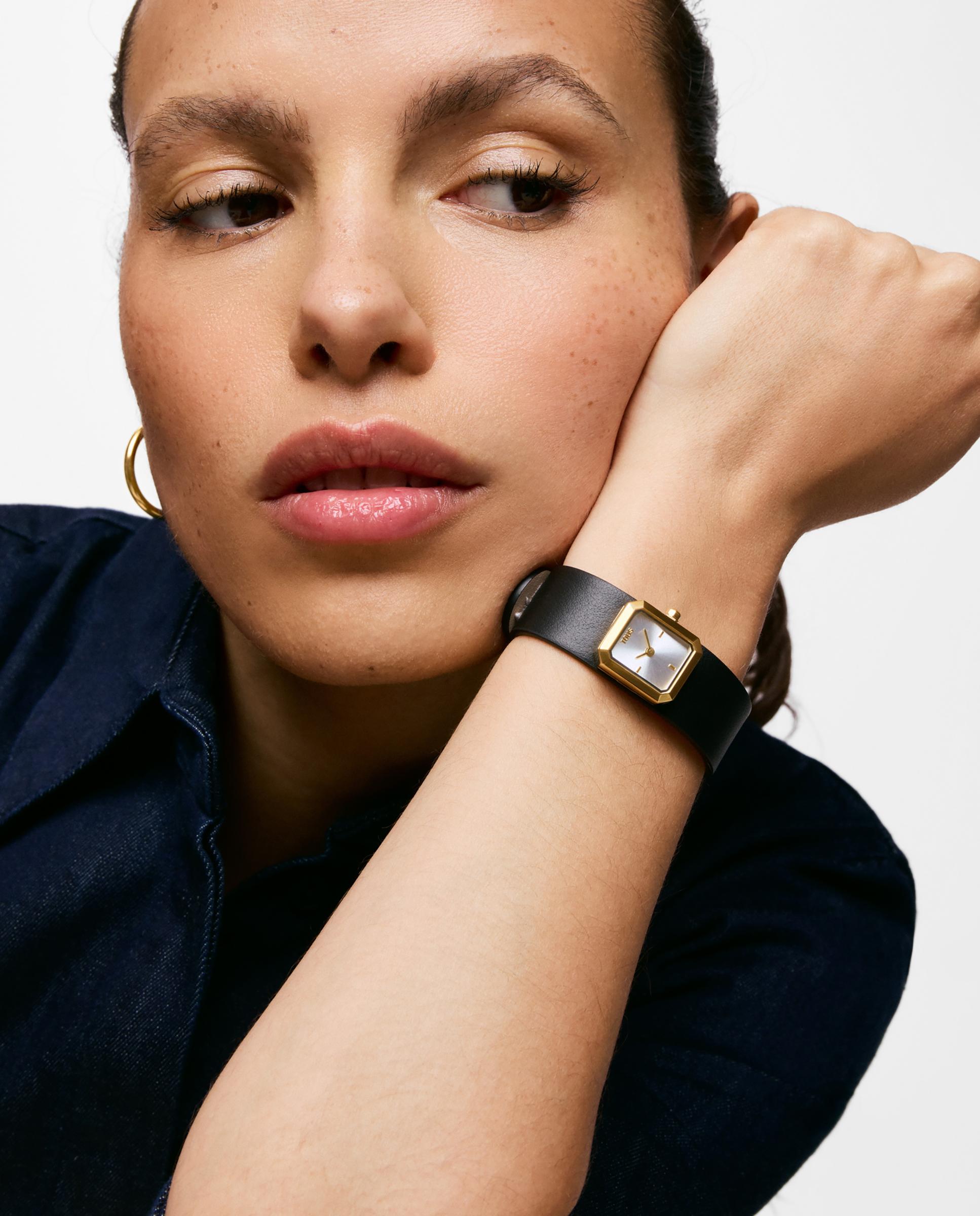 Relógio Analógico com Bracelete de Pele em Preto e Aço Dourado Karat Emerald Mini Preto-4
