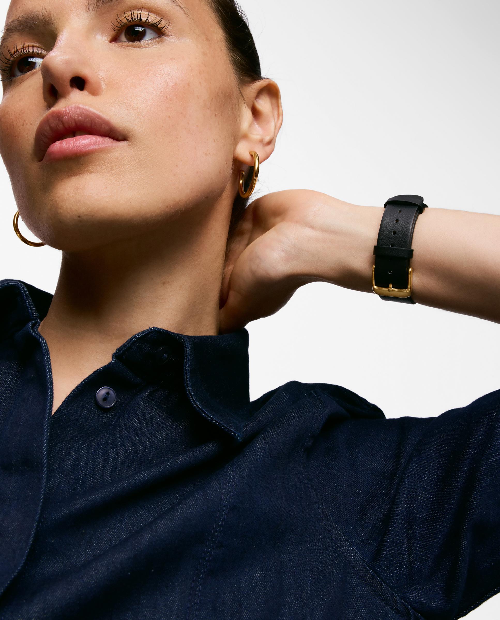 Relógio Analógico com Bracelete de Pele em Preto e Aço Dourado Karat Emerald Mini Preto-6
