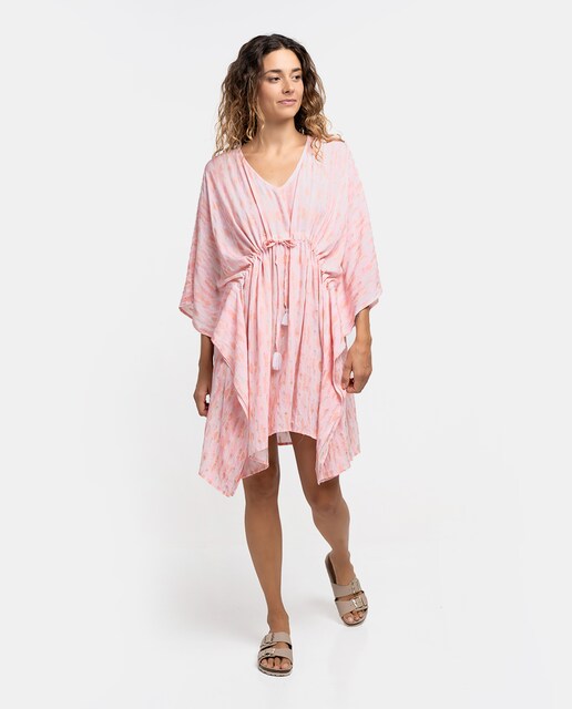 Imagem 0 de Kaftan de Viscose Oceans Diary com Estampado de Acuarela em Coral