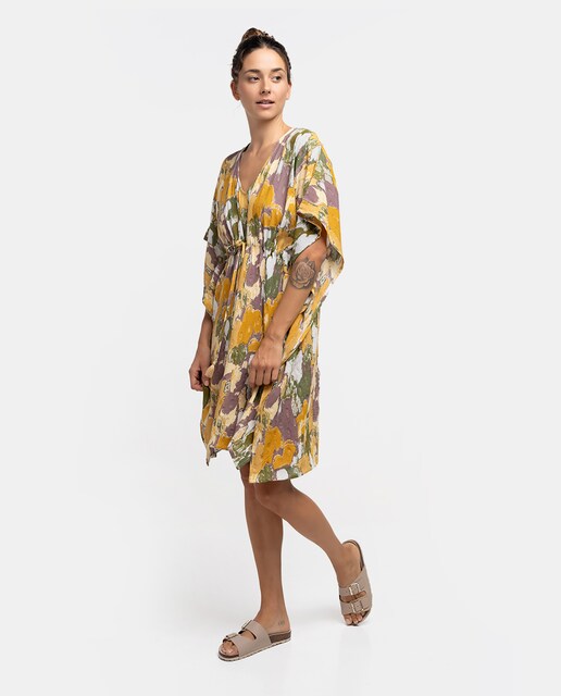 Imagem 0 de Kaftan de Viscose Oceans Diary com Estampado Abstrato em Âmbar