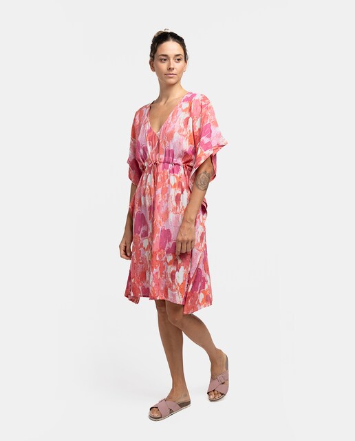 Imagem 0 de Kaftan de Viscose Oceans Diary com Estampado Abstrato em Coral