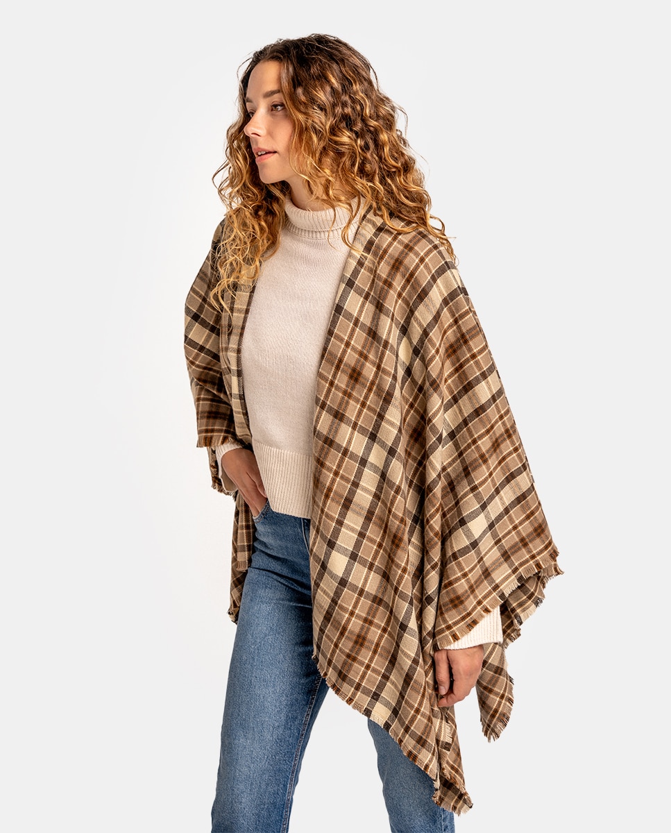 Capa de Lã Aos Quadrados em Castanho Taupe-1