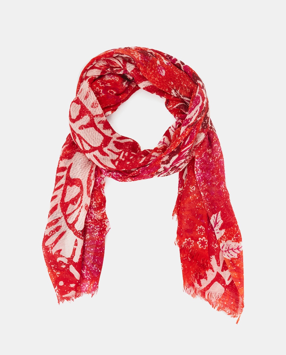 Écharpe de Lã com Estampado Abstracto Vermelho / Branco-2