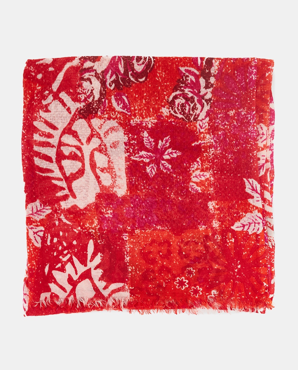 Écharpe de Lã com Estampado Abstracto Vermelho / Branco-3
